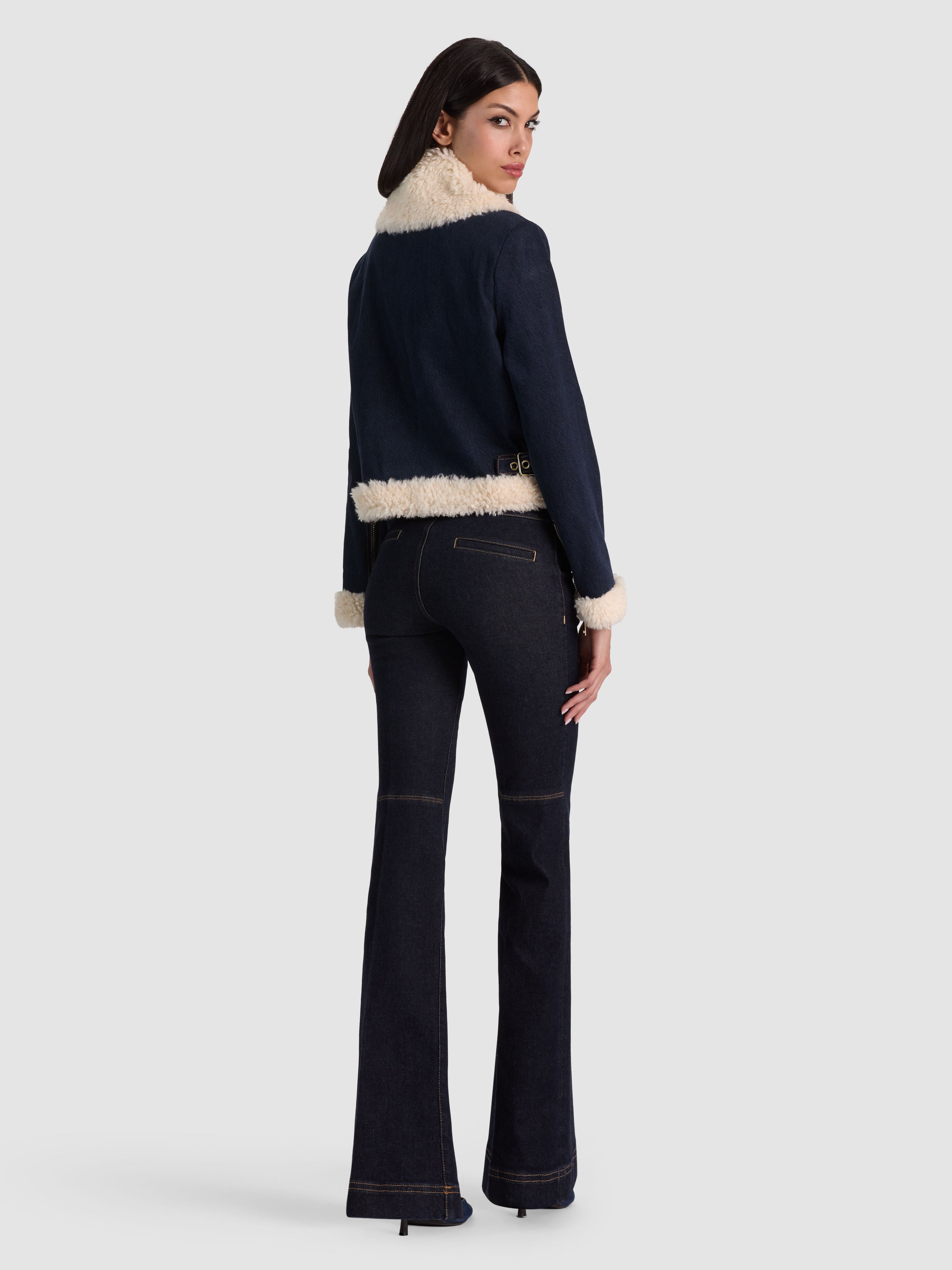 ISAIAH FAUX SHEARLING DENIM AVIATOR JACKET-ALICE + OLIVIA