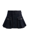 TRINITY DENIM RUFFLE SKIRT-DARK RINSE-ALICE + OLIVIA