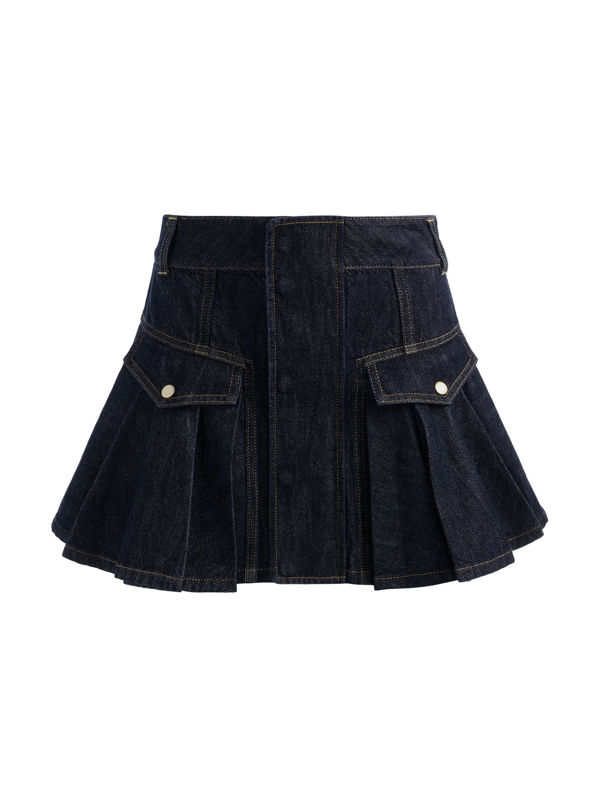 TRINITY DENIM RUFFLE SKIRT - DARK RINSE