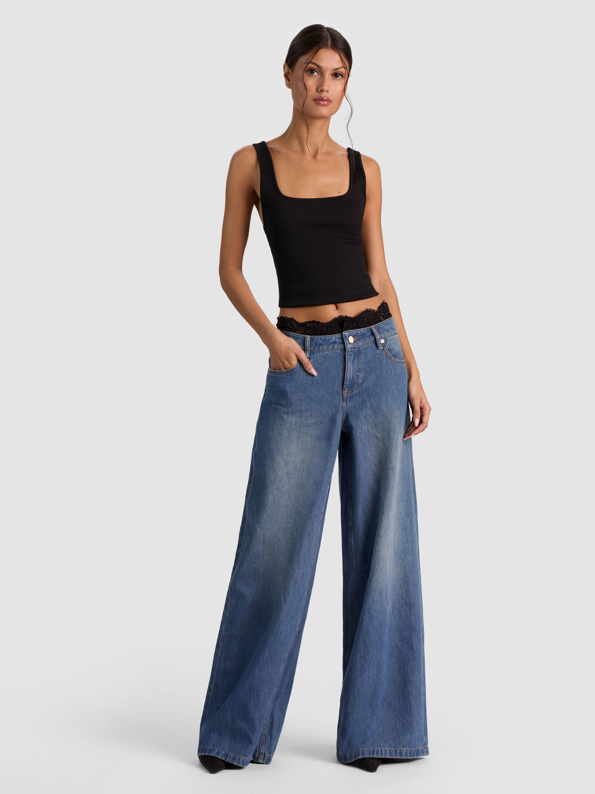 IAN LACE TRIM JEAN - BROOKLYN BLUE (Asian fit)