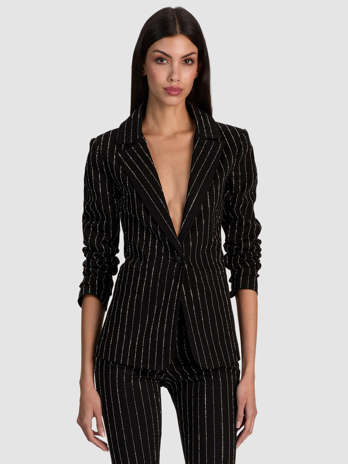 MACEY EMBELL NOTCH COLLAR FITTED DENIM BLAZER-ALICE + OLIVIA