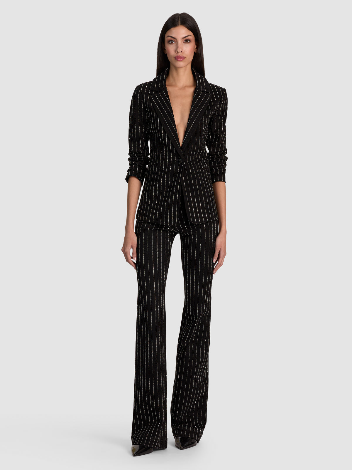 MACEY EMBELL NOTCH COLLAR FITTED DENIM BLAZER-ALICE + OLIVIA