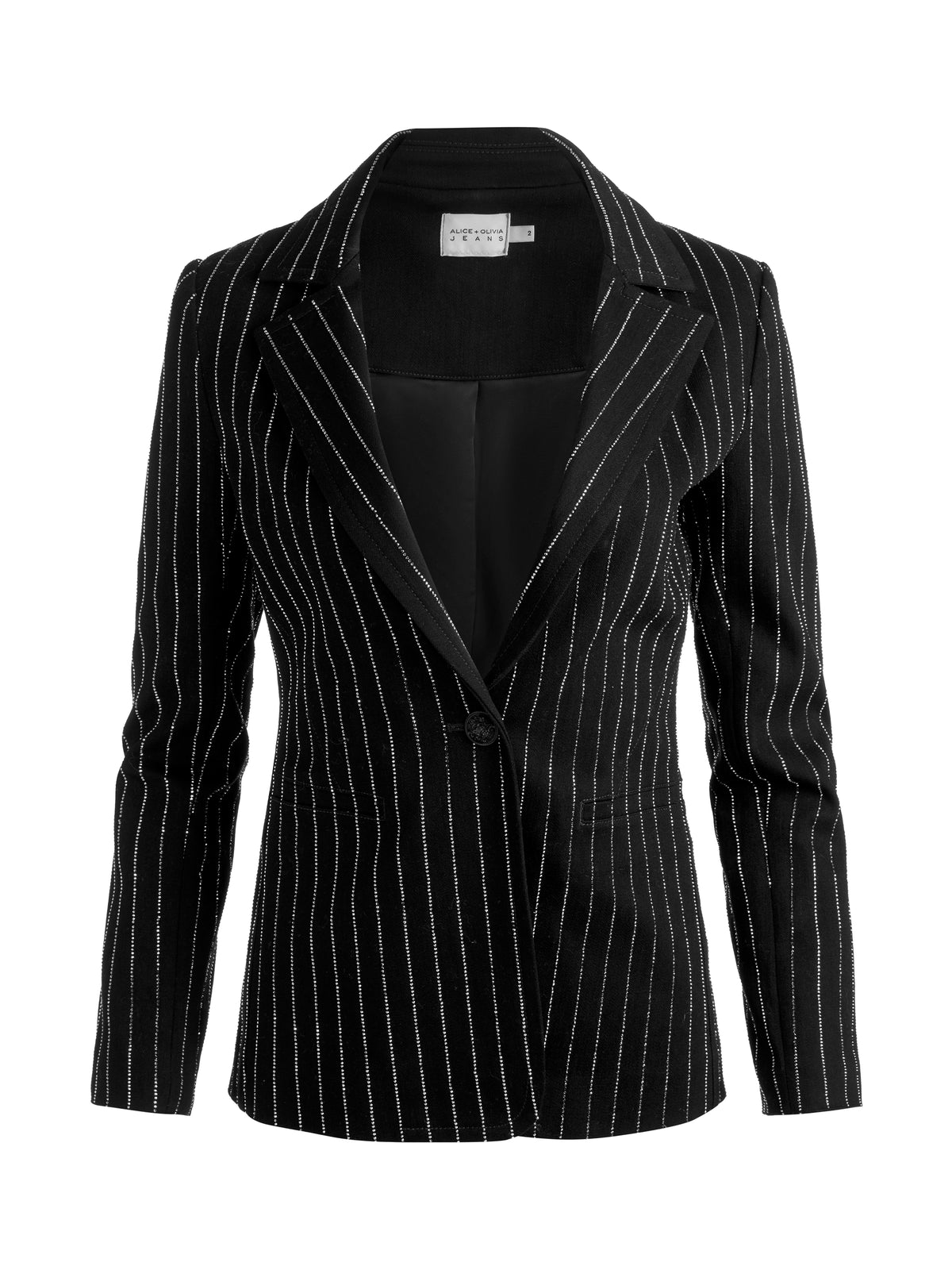 MACEY EMBELL NOTCH COLLAR FITTED DENIM BLAZER - BLACK/CLEAR CRYSTAL