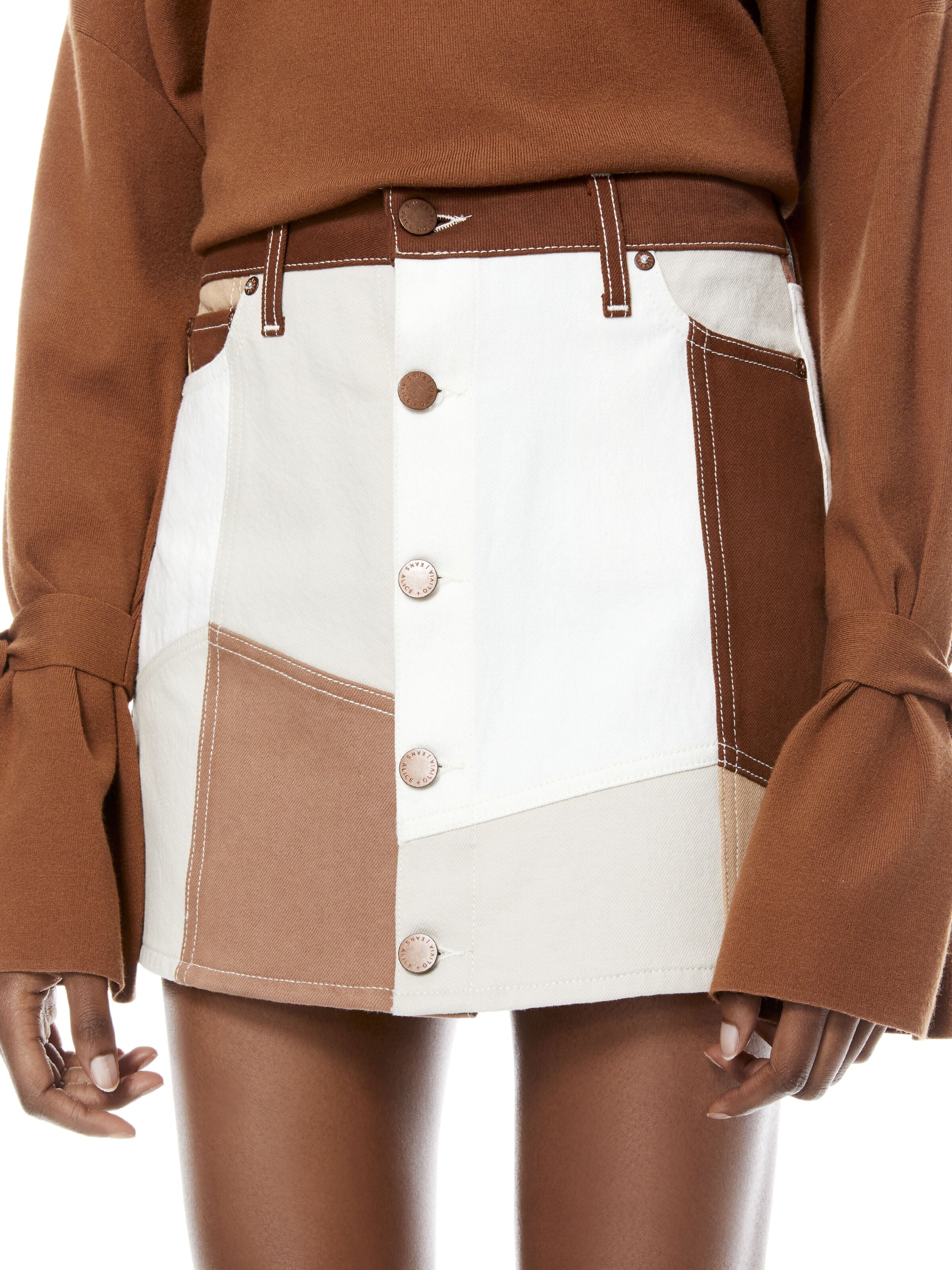 GOOD HIGH RISE PATCHWORK SKIRT-SANDPILE-ALICE + OLIVIA