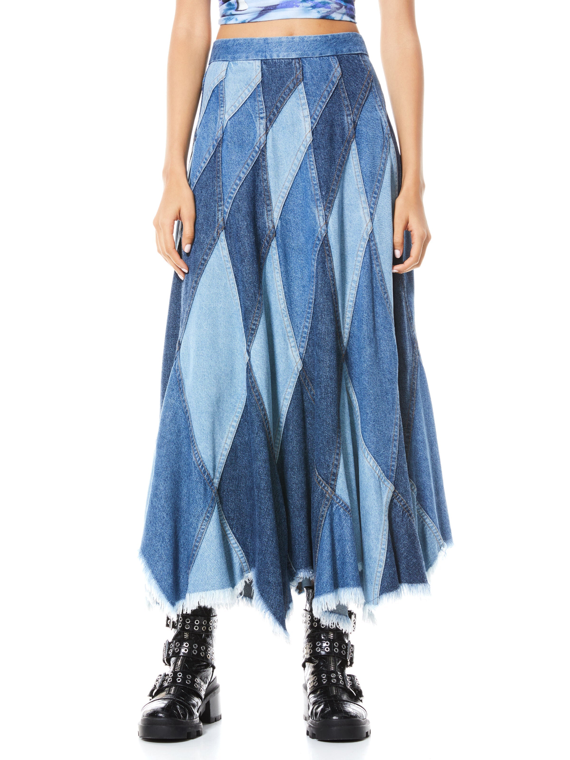 PIERRE PATCHWORK MIDI SKIRT-HAPPY GO LUCKY-ALICE + OLIVIA