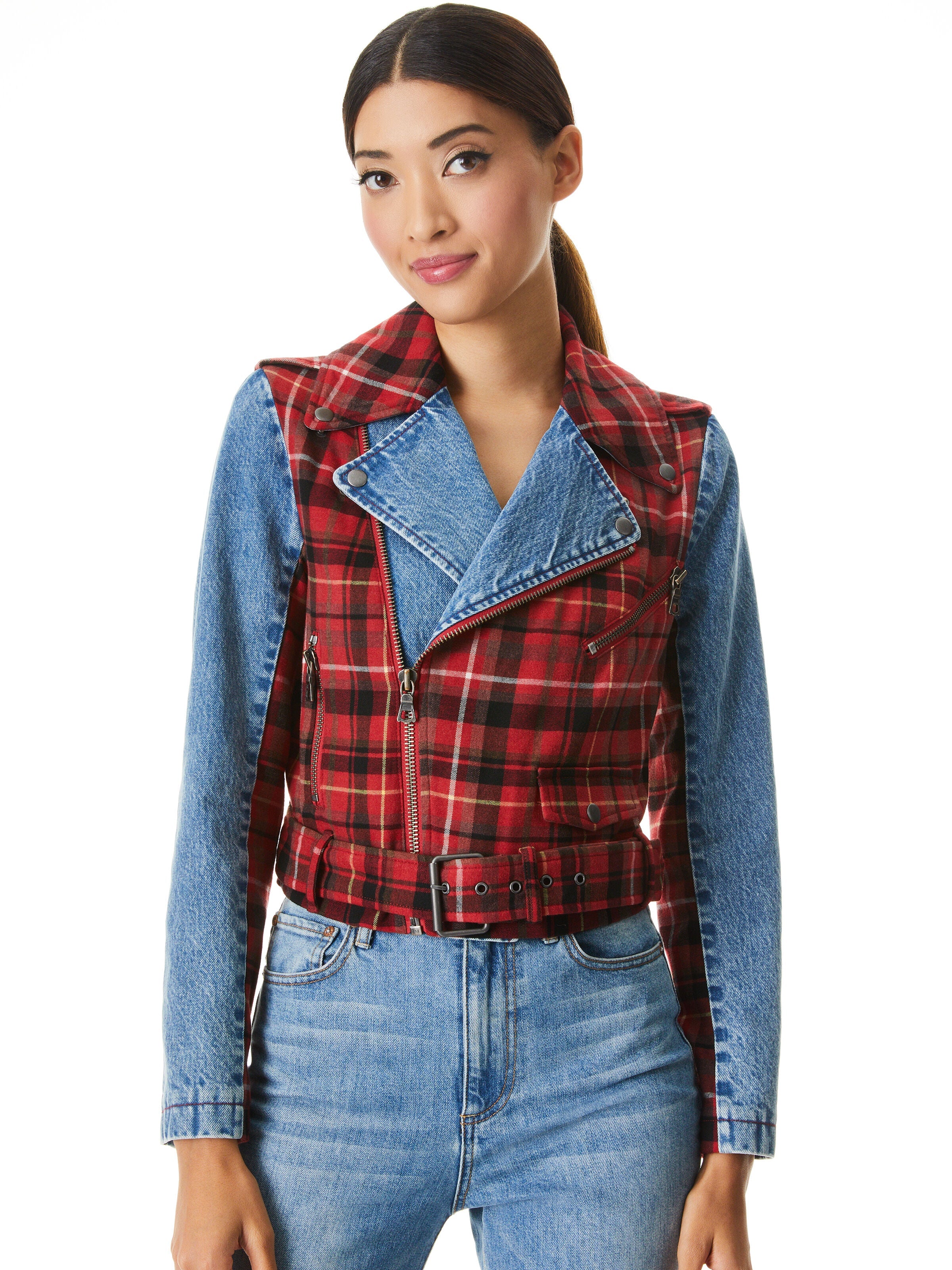 CODY COMBO MOTO JACKET-INDIGO NIGHTS/COMBO-ALICE + OLIVIA