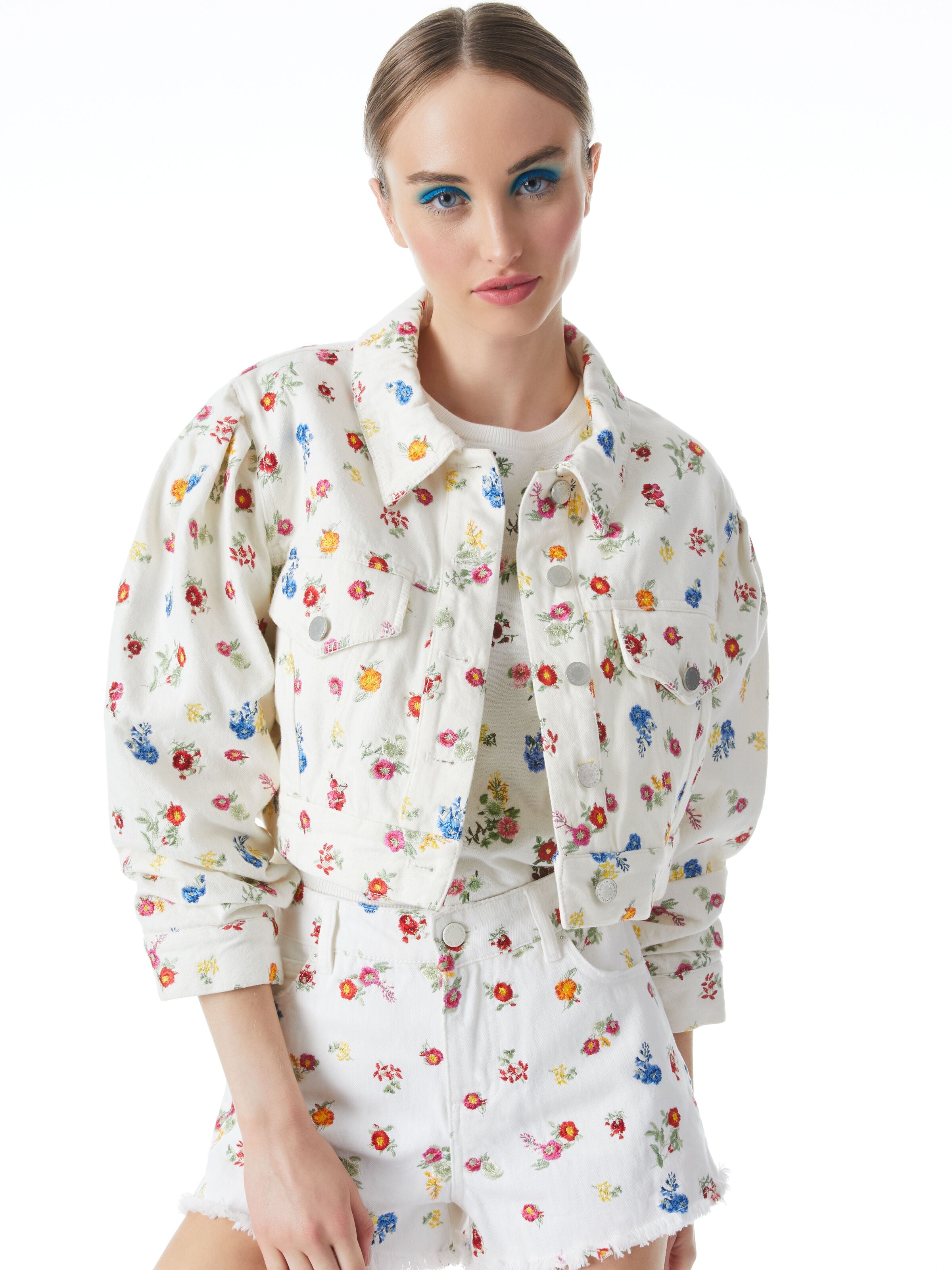 RENEE EMBROIDERED CROPPED DENIM JACKET