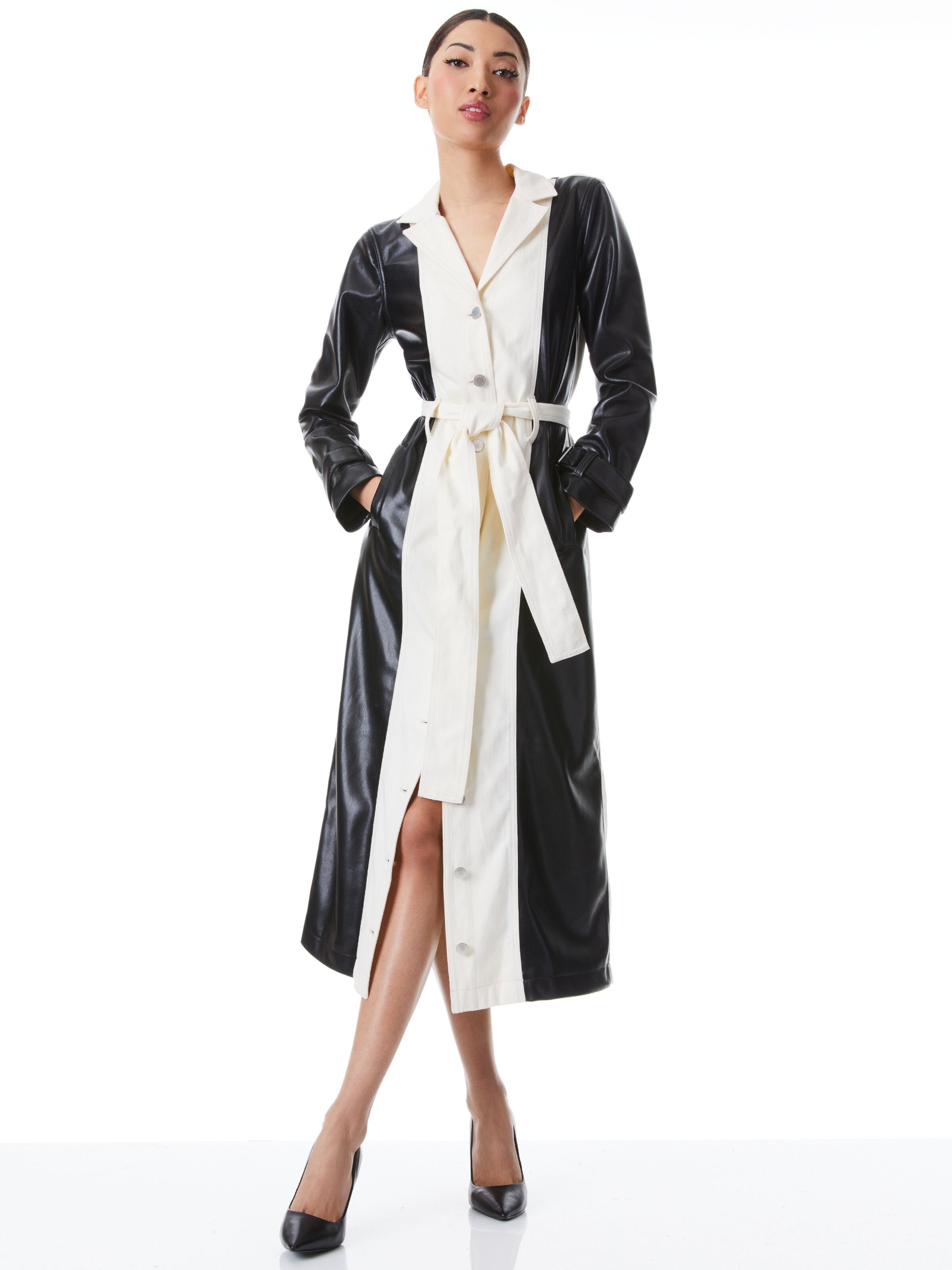 DAREN VEGAN LEATHER COMBINATION MAXI COAT