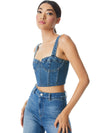 JEANNA DENIM BUSTIER CROP TOP-ALICE + OLIVIA