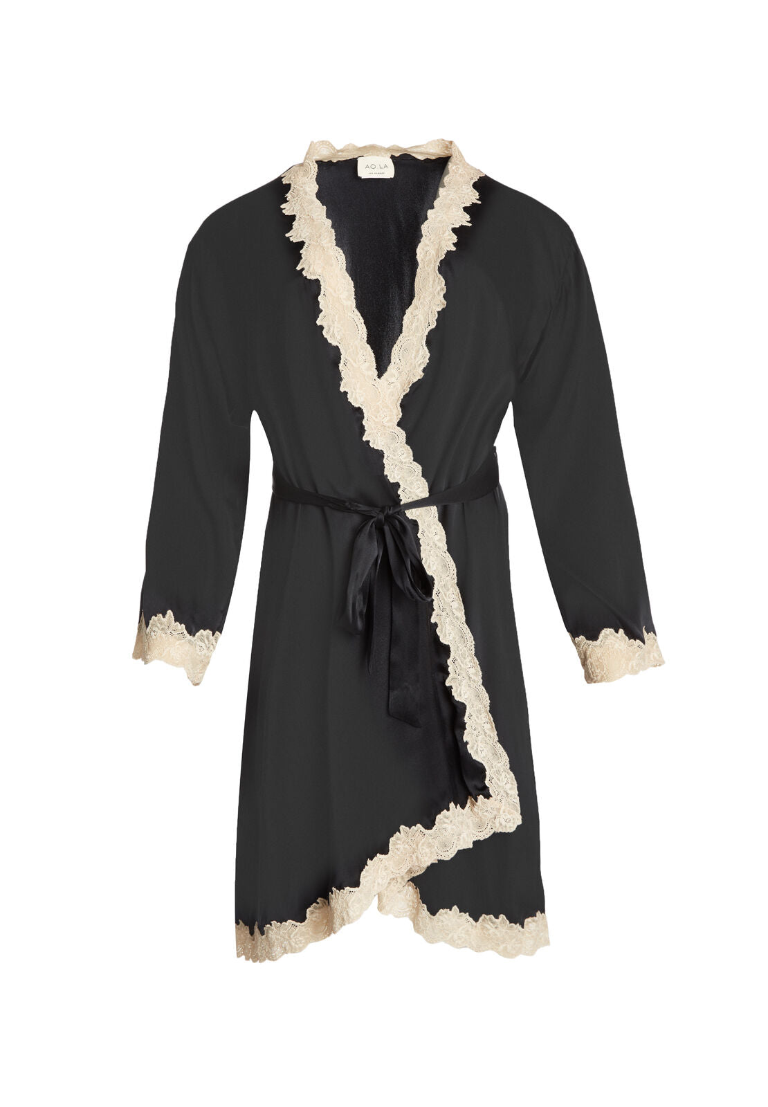 BRILEY LACE COMBO ROBE W TIE-BLACK/NUDE-ALICE + OLIVIA