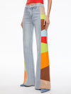 BEAUTIFUL VEGAN LEATHER PATCHWORK FLARE JEAN-ROCKSTAR BLUE / MULTI-ALICE + OLIVIA
