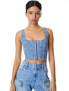 BRESLIN CORSET DENIM TOP-BREA BLUE-ALICE + OLIVIA