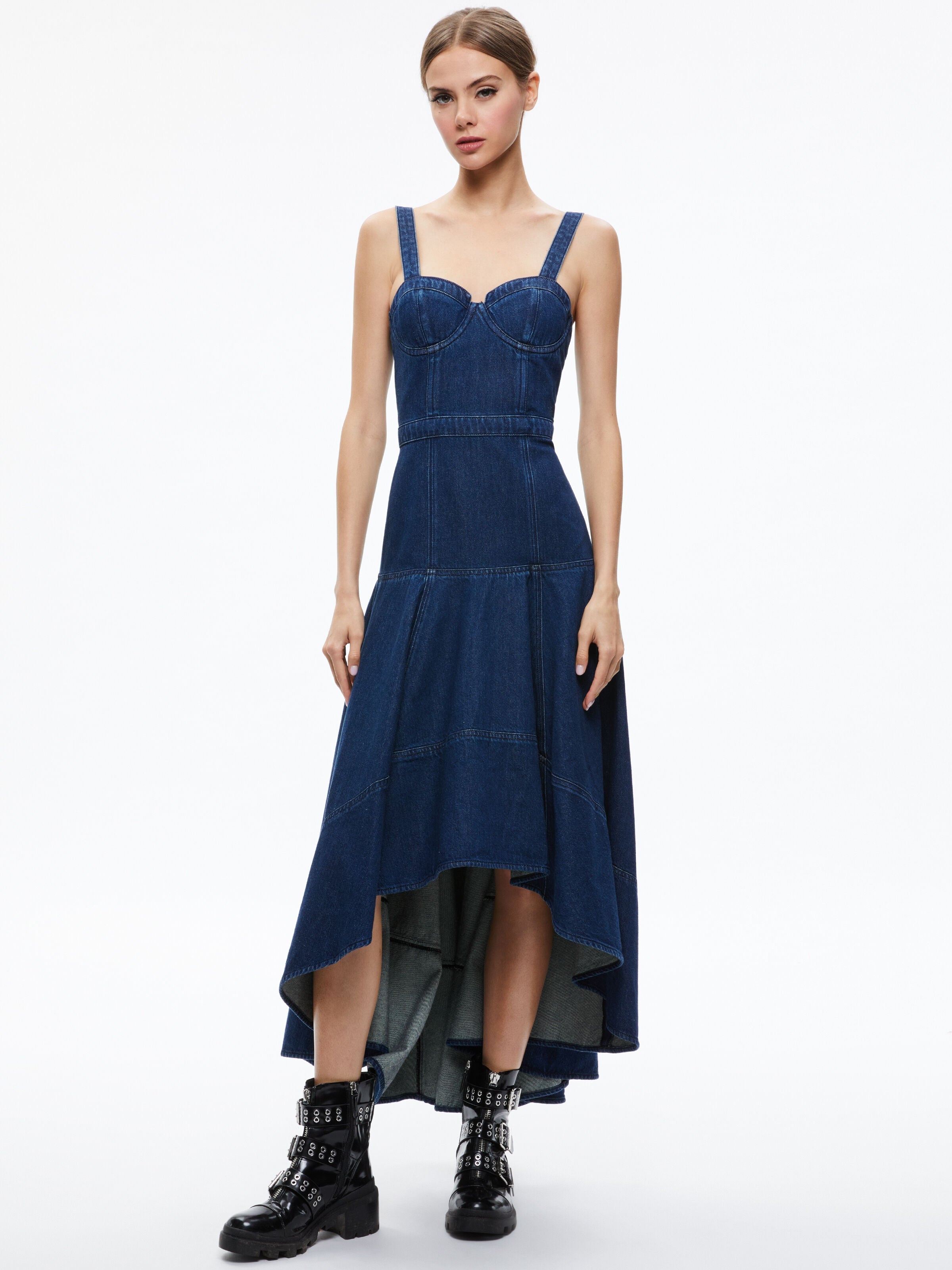 DONELLA DENIM HIGH LOW DRESS-ALICE + OLIVIA