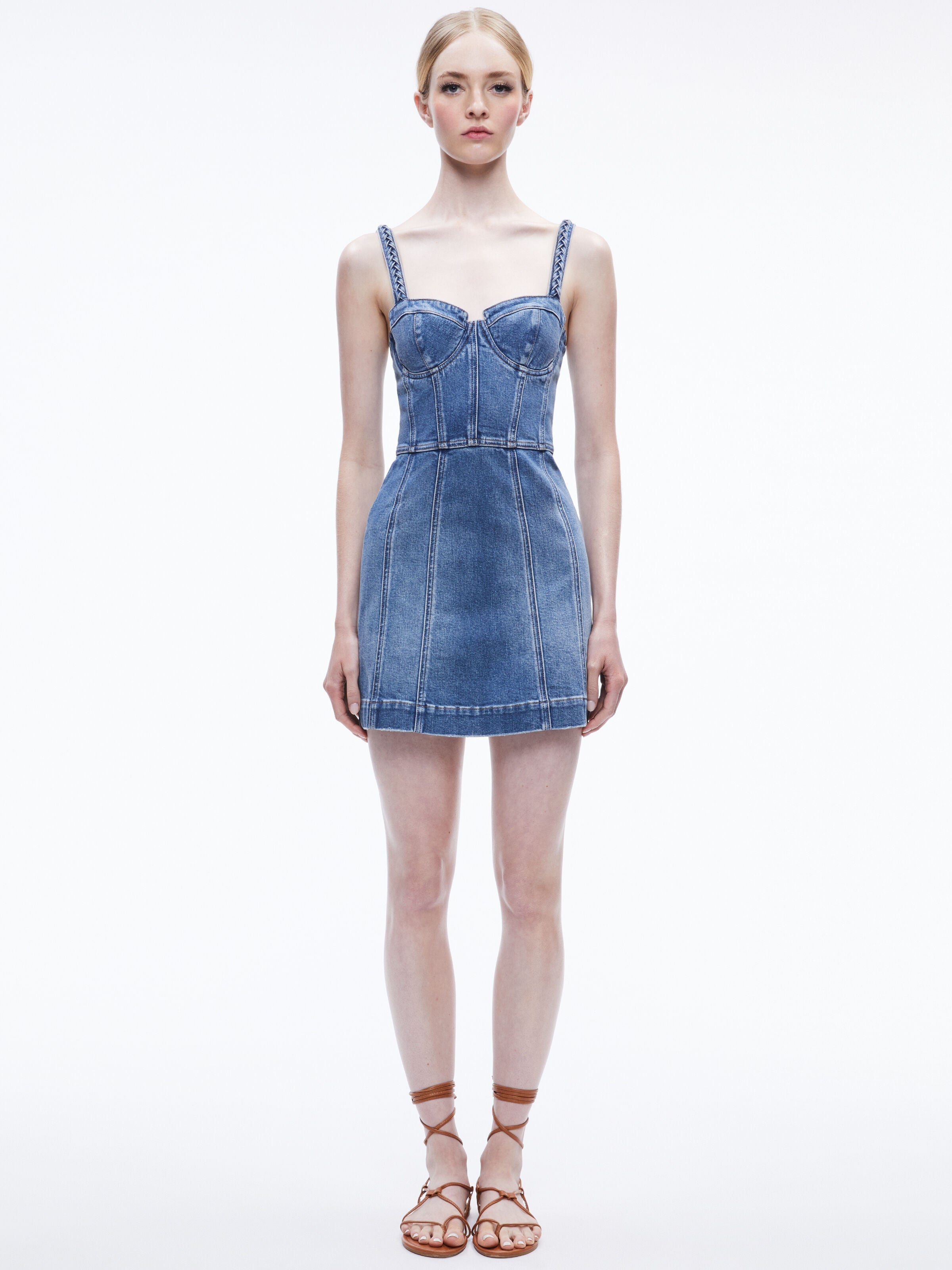 RAYLENE DENIM BUSTIER MINI DRESS