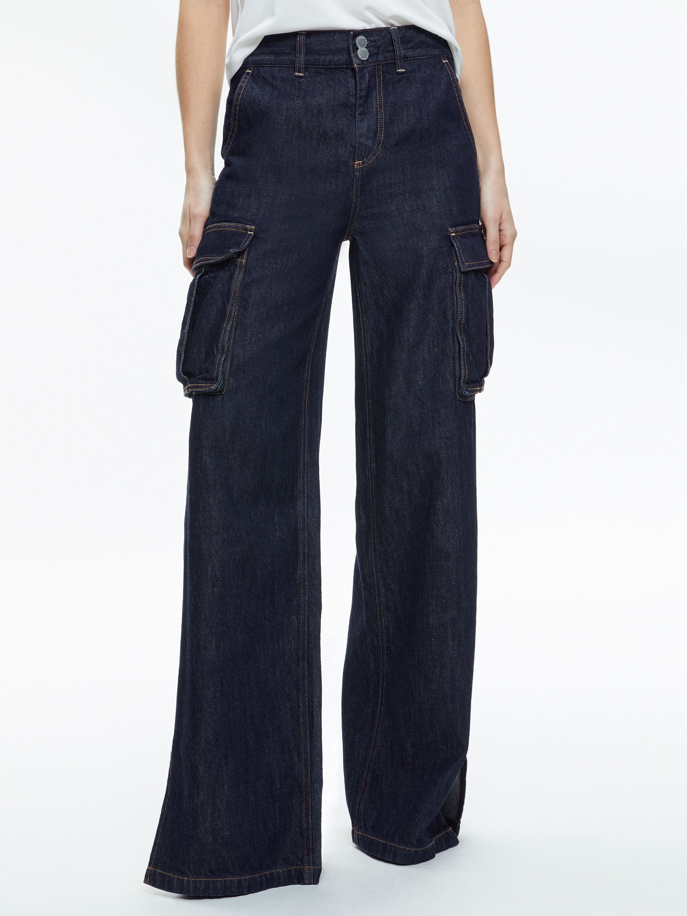 KAL BAGGY CARGO SIDE SLIT JEAN-DARK RINSE-ALICE + OLIVIA