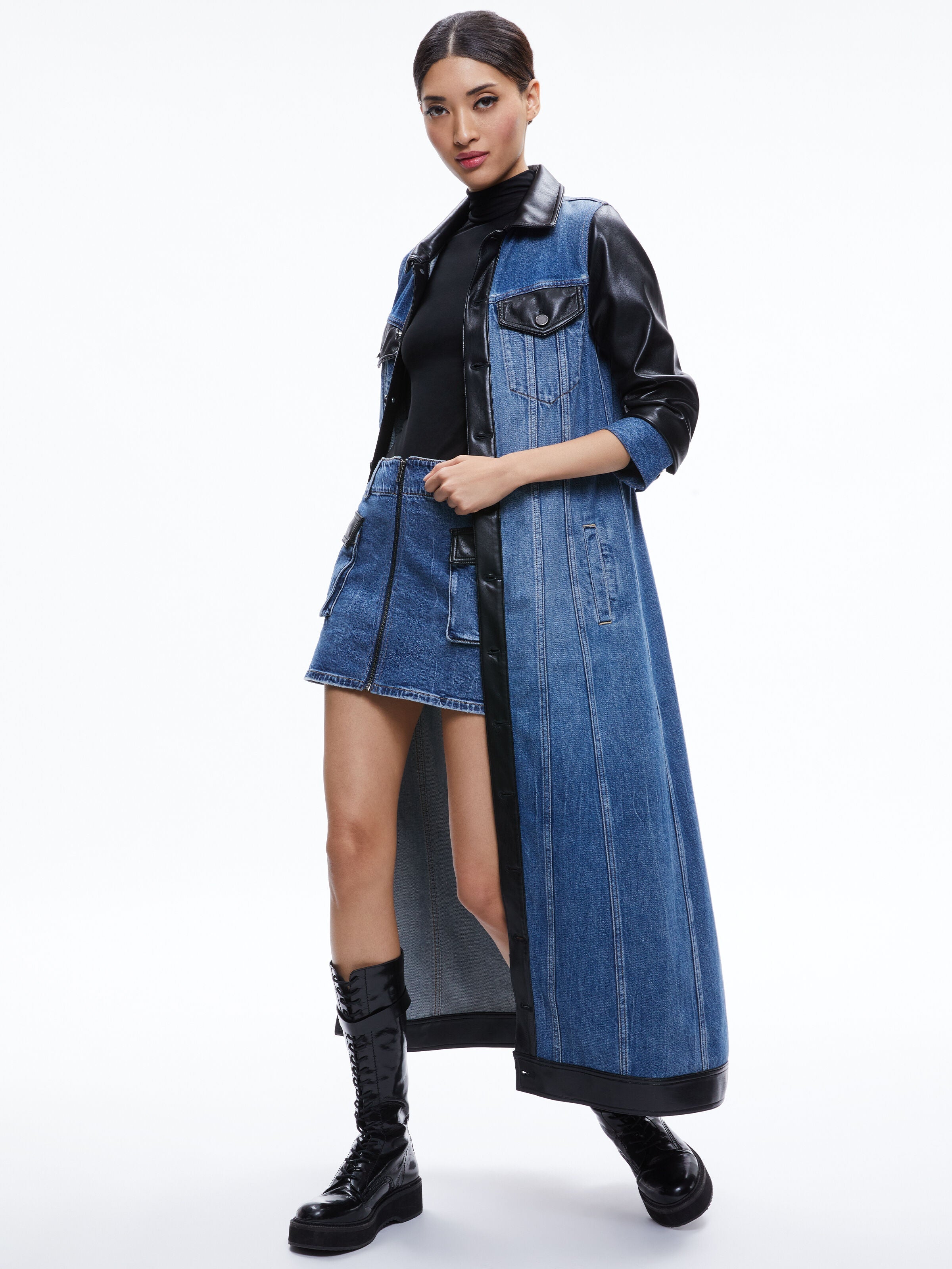 DARREN VEGAN LEATHER COMBINATION JACKET-BROOKLYN BLUE-ALICE + OLIVIA