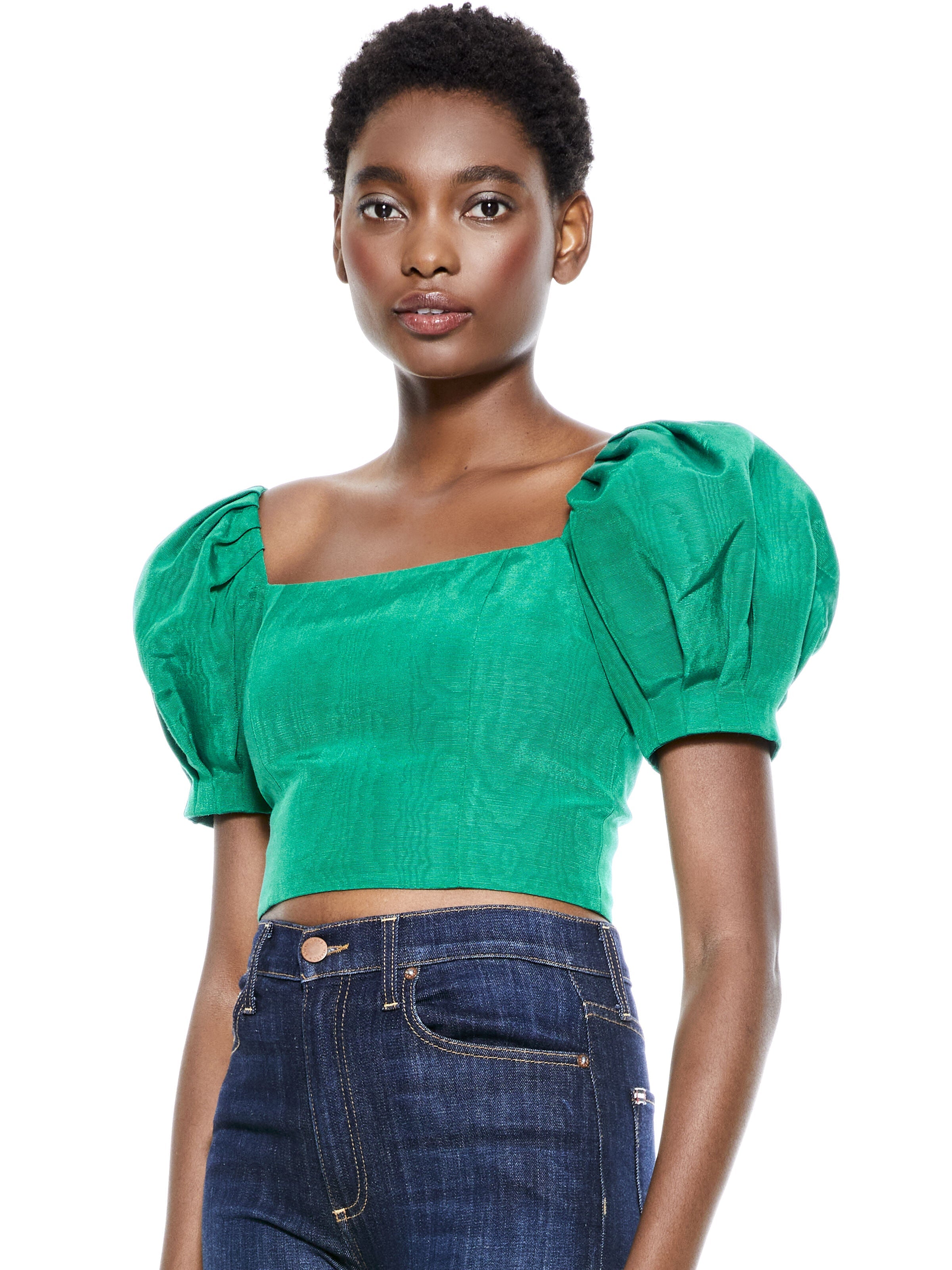 JOSLYN PUFF SLEEVE CROP TOP-ALICE + OLIVIA