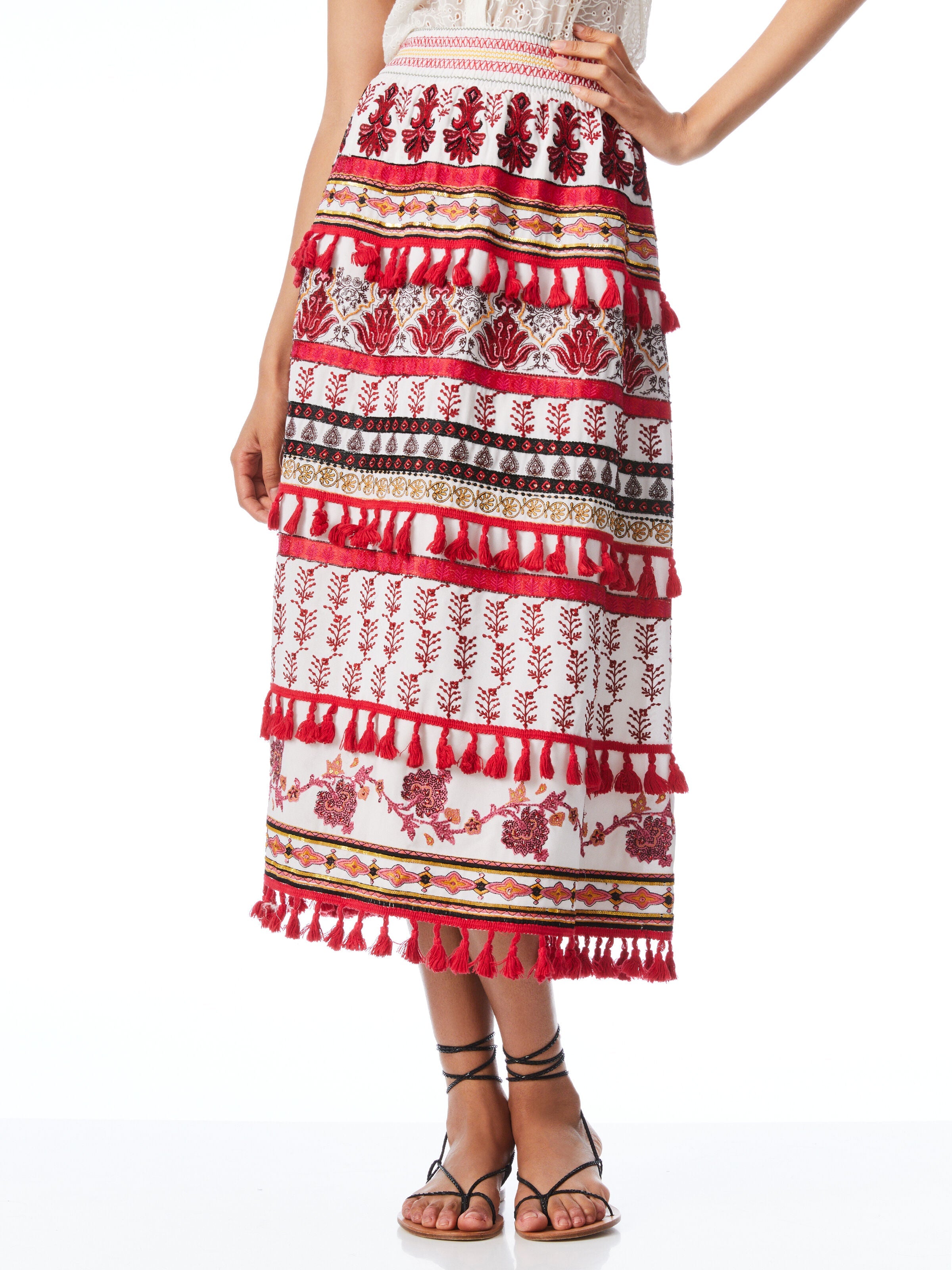 CASSIE EMBROIDERED MIDI SKIRT-ALICE + OLIVIA