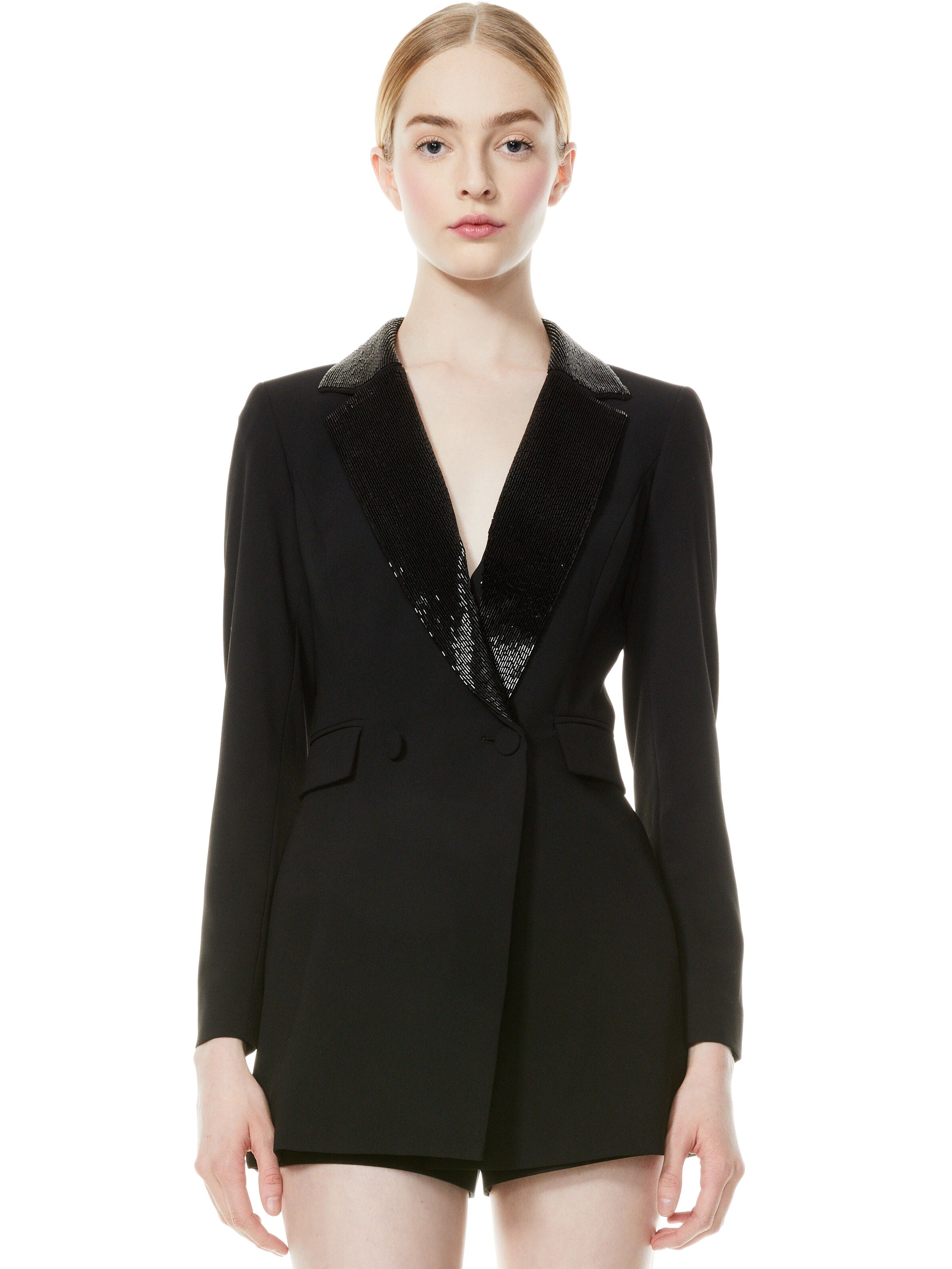 KYRIE BEADED COLLAR TUEXDO ROMPER-ALICE + OLIVIA