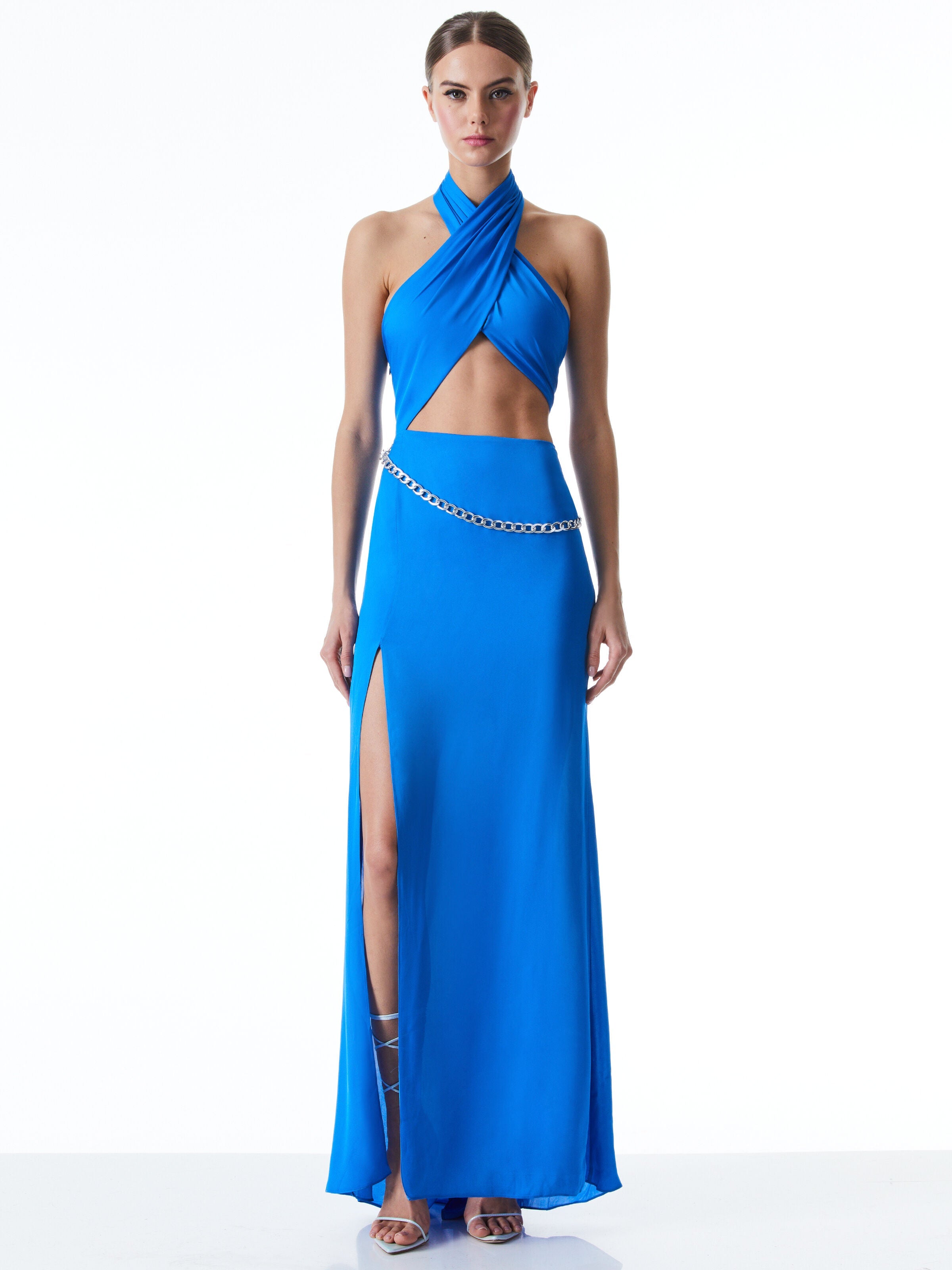MAY HALTER NECK CHAIN WAIST GOWN-ALICE + OLIVIA