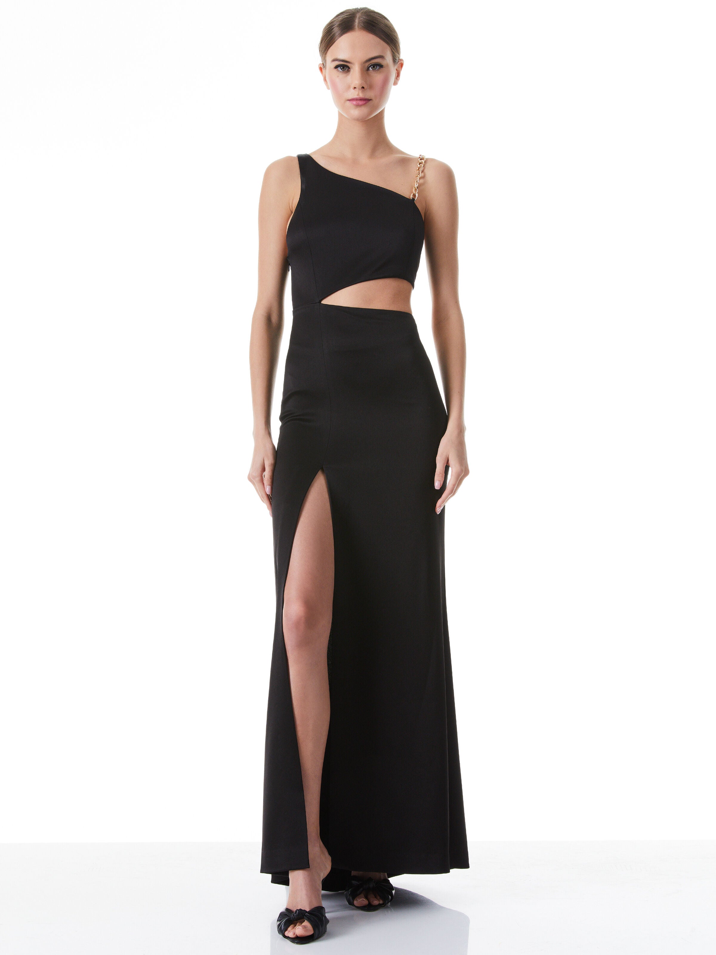 KAROLINE CHAIN STRAP CUTOUT GOWN-Black-ALICE + OLIVIA