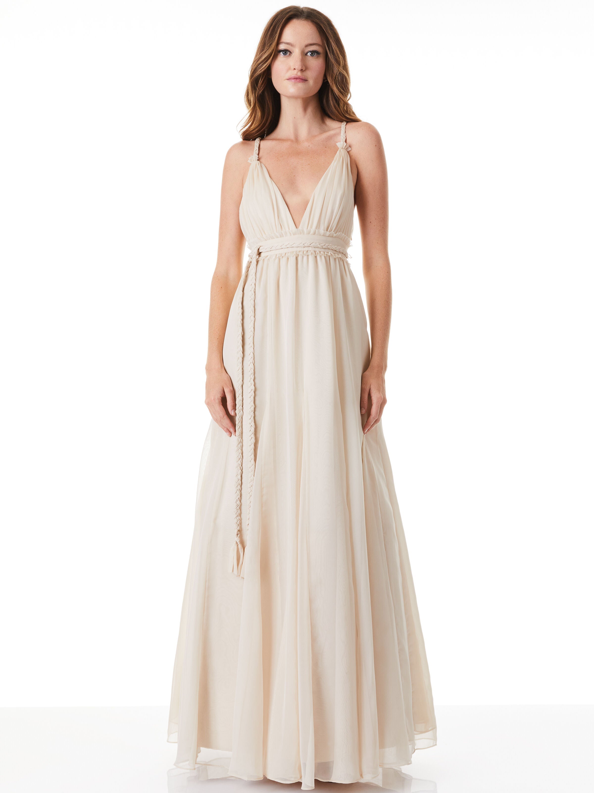 CARISA DEEP V-NECK GOWN WITH BRAIDED BELT-ALICE + OLIVIA