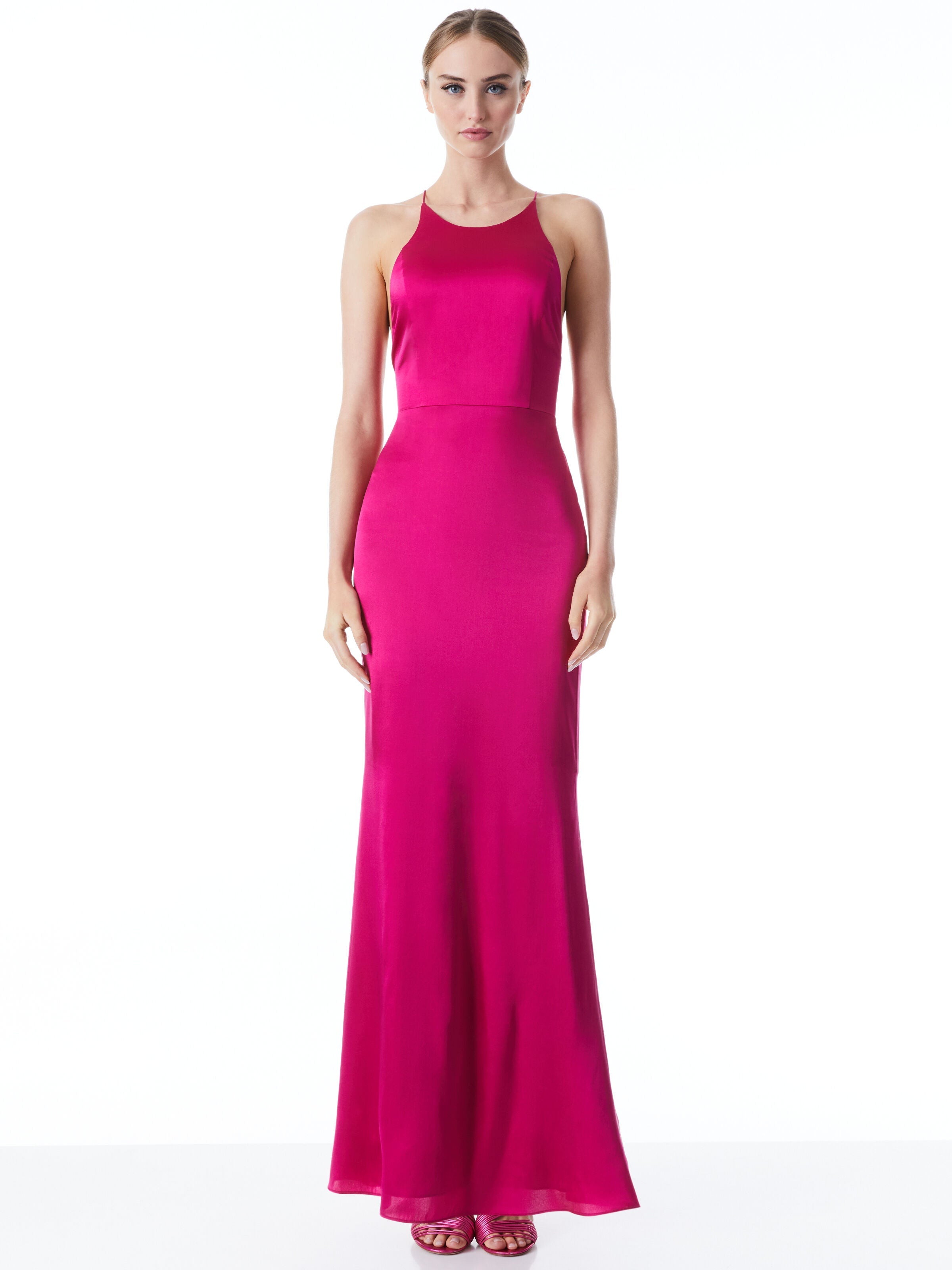 SAMIA HALTER NECK FISHTAIL GOWN-ALICE + OLIVIA