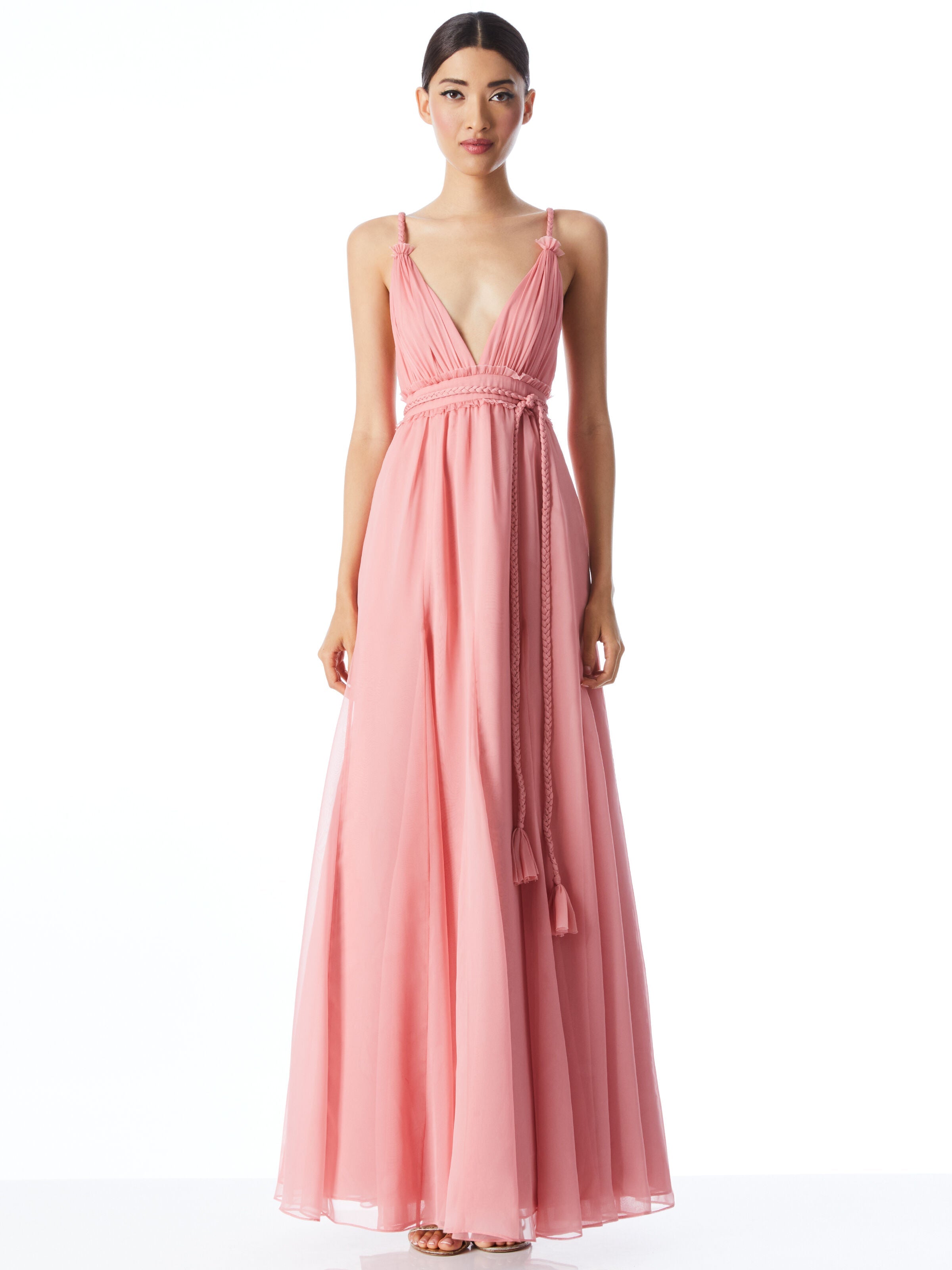 CARISA DEEP V-NECK GOWN WITH BRAIDED BELT-ALICE + OLIVIA