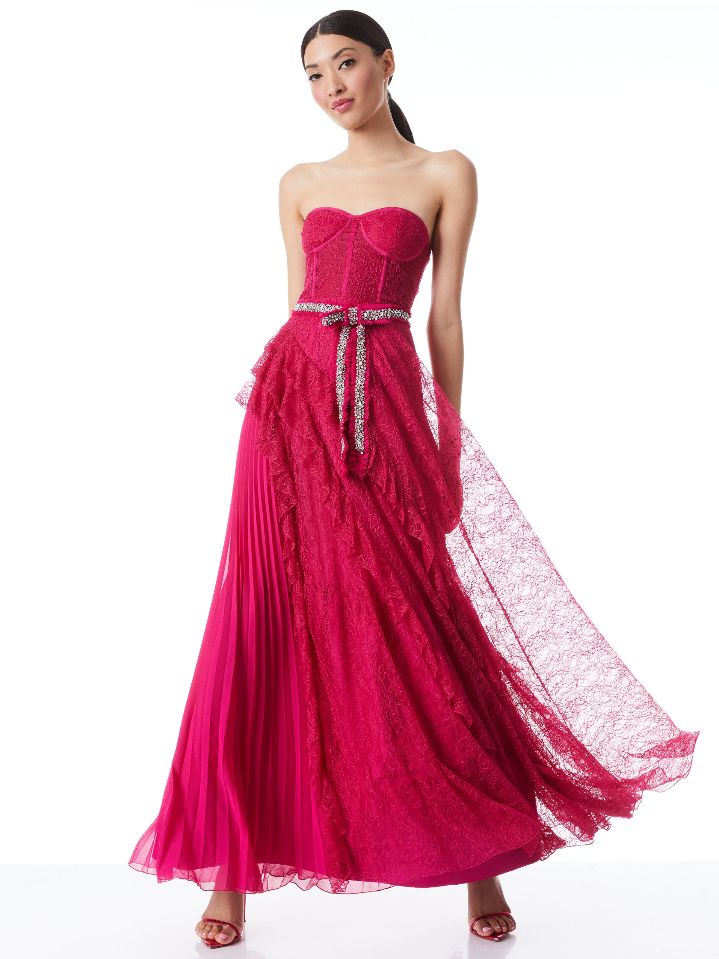 BREE RUFFLE PLEATED BALL GOWN-RASPBERRY-ALICE + OLIVIA