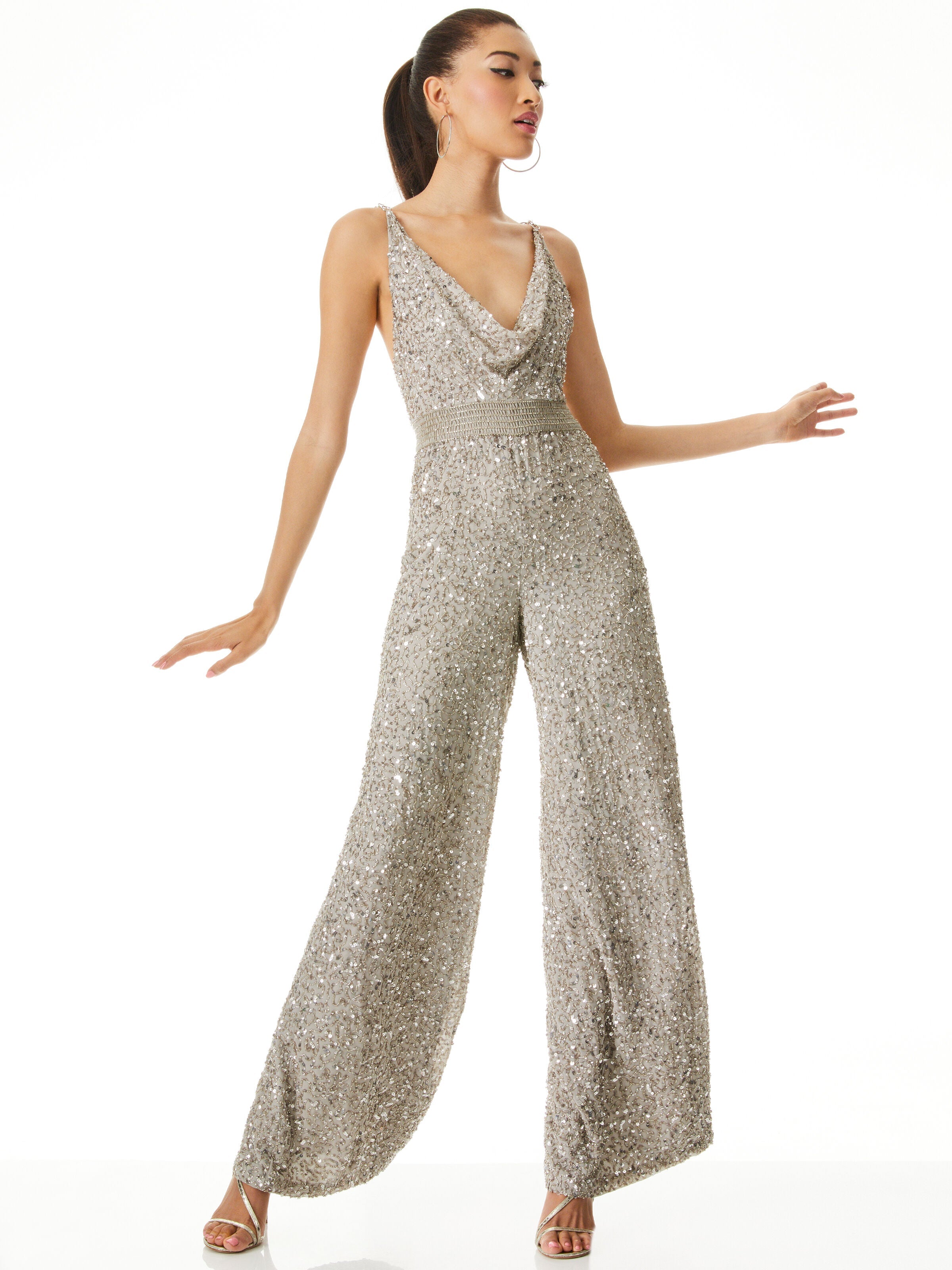 RISKA EMBELLISHED COWL NECK CHAIN STRAP JUMPSUIT-ALICE + OLIVIA