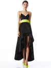 JOSS HIGH LOW GOWN-BLACK/CITRON-ALICE + OLIVIA