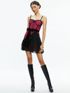 CHANTIL LACE RUFFLE MINI GOWN-BLACK/WILD PINK-ALICE + OLIVIA