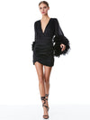 JOETTE FEATHER TRIM SLEEVE MINI DRESS-ALICE + OLIVIA