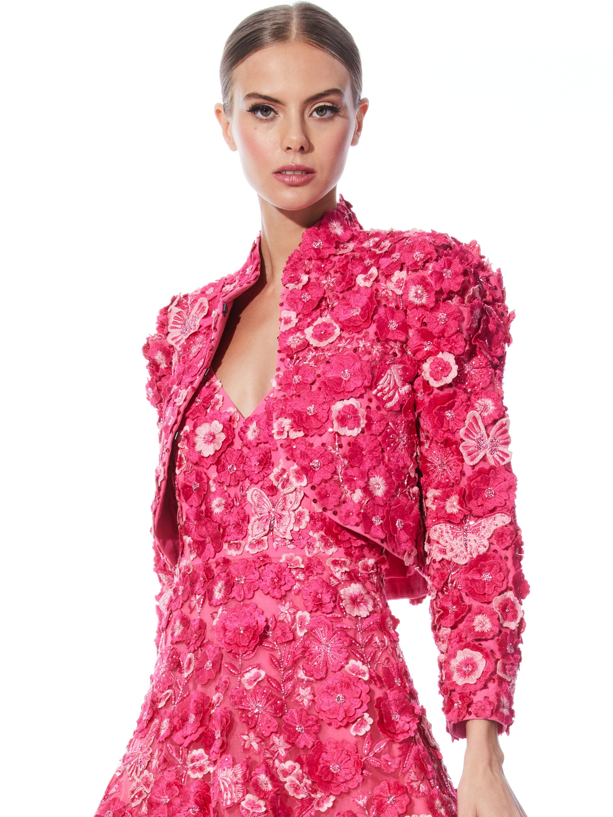 LORNA CROPPED FLORAL APPLIQUE JACKET-ALICE + OLIVIA