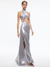 MAY HALTER NECK SEQUIN GOWN-SILVER-ALICE + OLIVIA