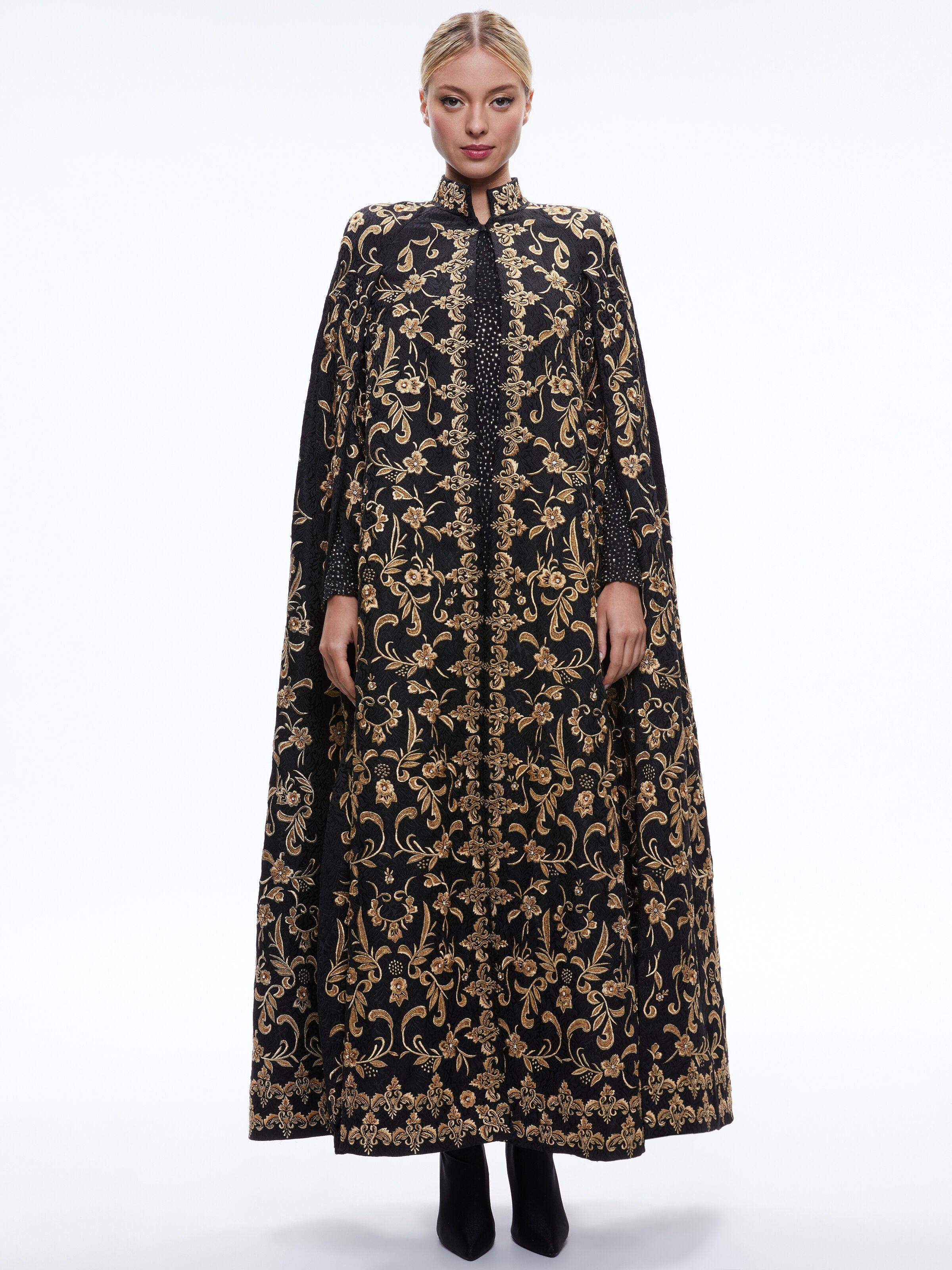 SOILA COLLARED MAXI CAPE-BLACK/BRASS-ALICE + OLIVIA