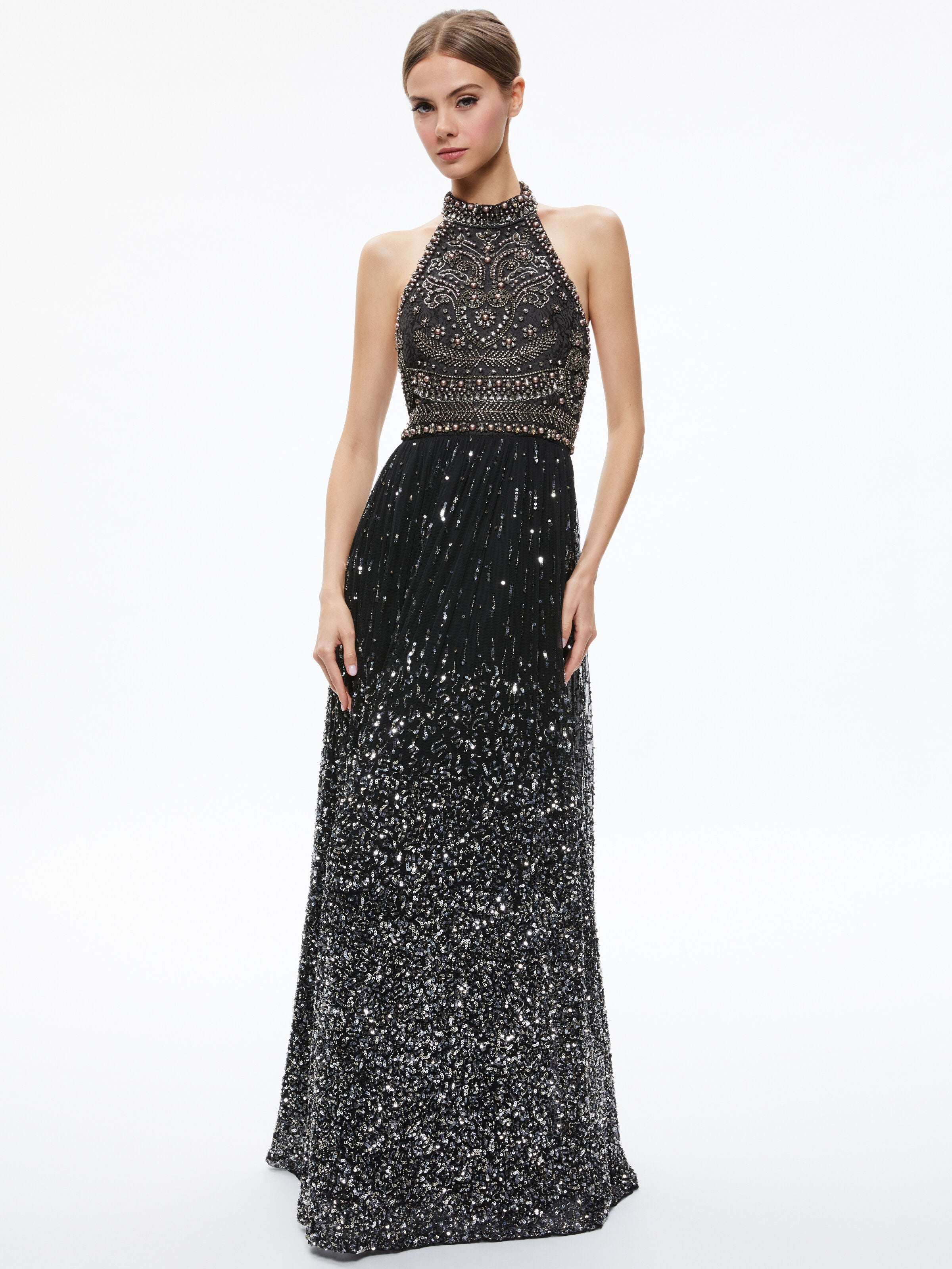 JAEL EMBELLISHED HALTER NECK MAXI GOWN-ALICE + OLIVIA