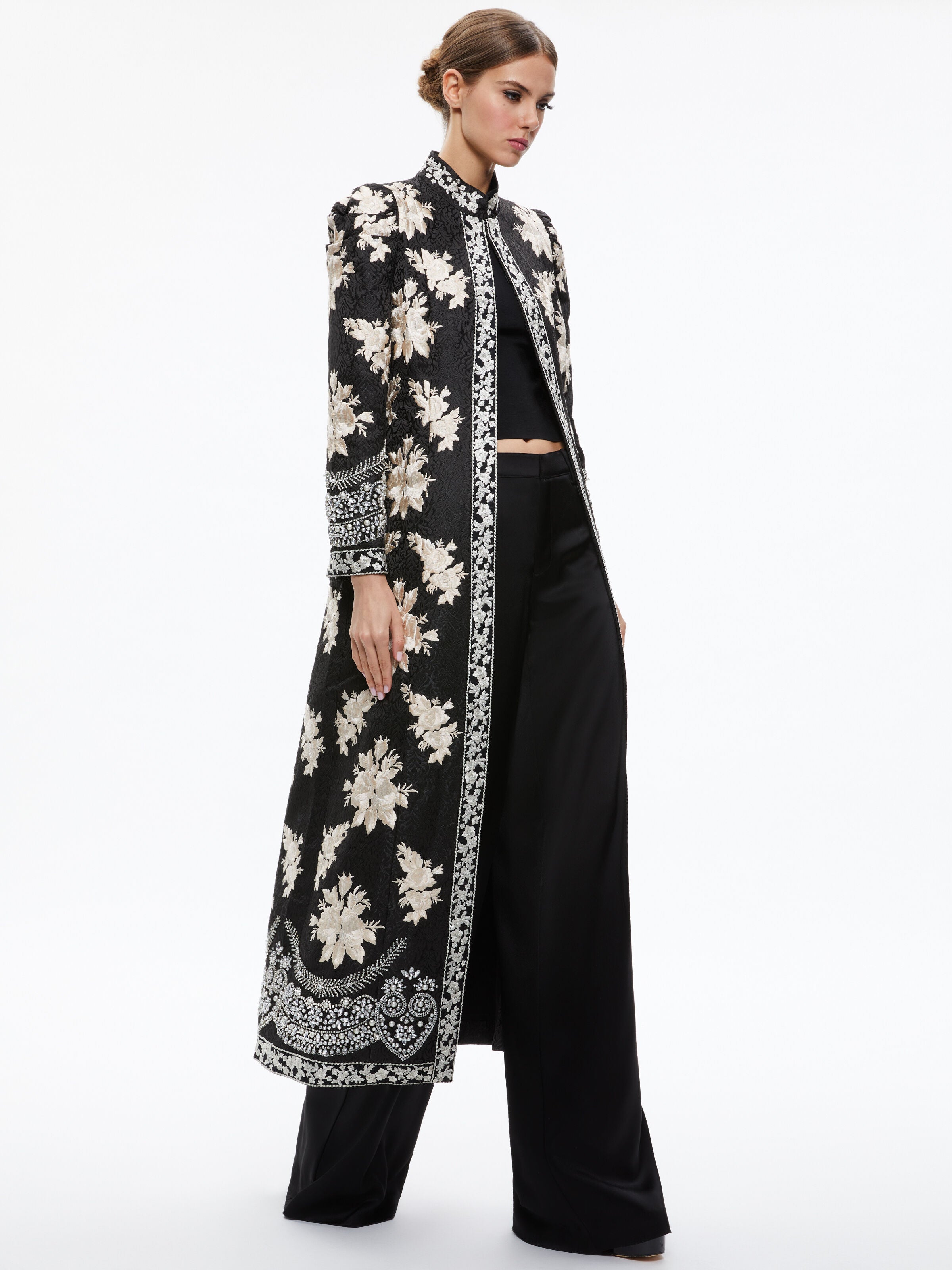 THOMAS EMBROIDERED COAT-BLACK/SILVER-ALICE + OLIVIA