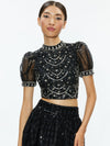 KRISTINA EMBELLISHED PUFF SLEEVE CROP TOP-ALICE + OLIVIA