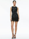 COLEY EMBELLISHED FEATHER TRIM MINI DRESS-ALICE + OLIVIA