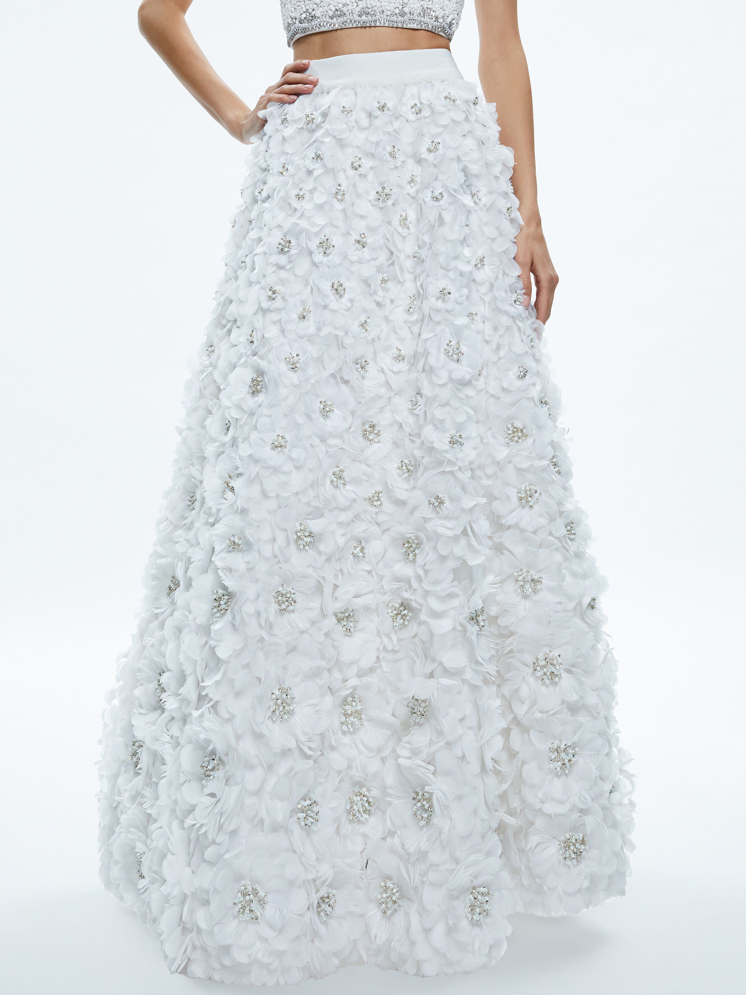 EARLA HIGH WAISTED FLORAL EMBELLISHED SKIRT-OFF WHITE-ALICE + OLIVIA