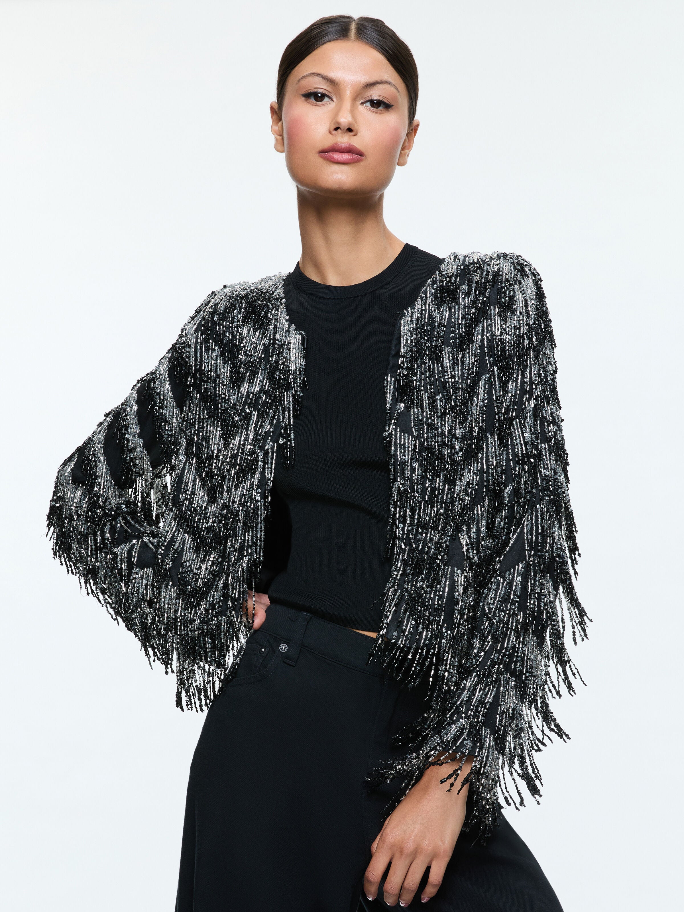 KIDMAN JACKET-BLACK/SILVER-ALICE + OLIVIA