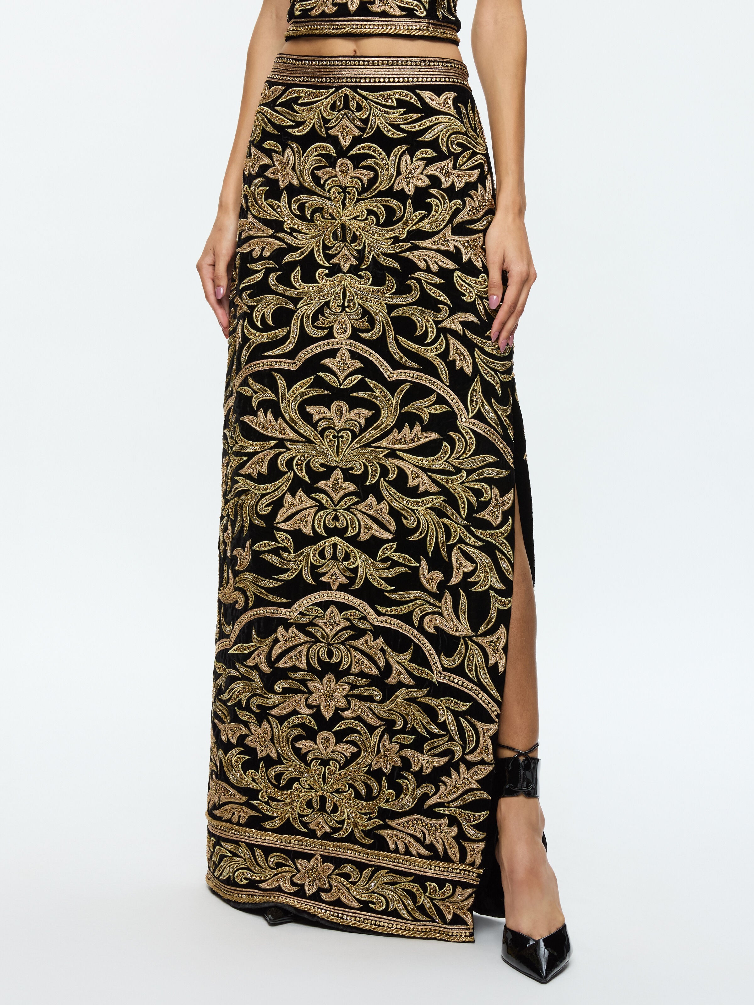 GEORGIE MAXI SKIRT-BLACK/GOLD-ALICE + OLIVIA