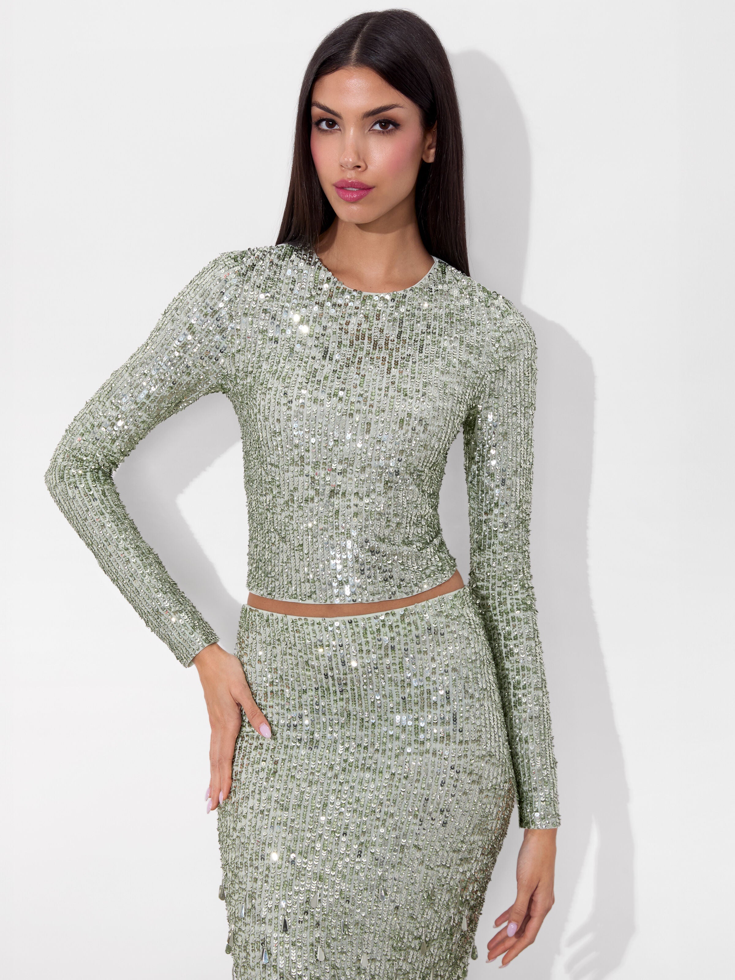 DELAINA EMBELLISHED TOP-SEA SPRAY-ALICE + OLIVIA