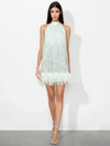 ERNA EMB TIE BK HLTER NK FTHR MINI DRE-ALICE + OLIVIA