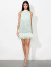 ERNA EMB TIE BK HLTER NK FTHR MINI DRE-ALICE + OLIVIA