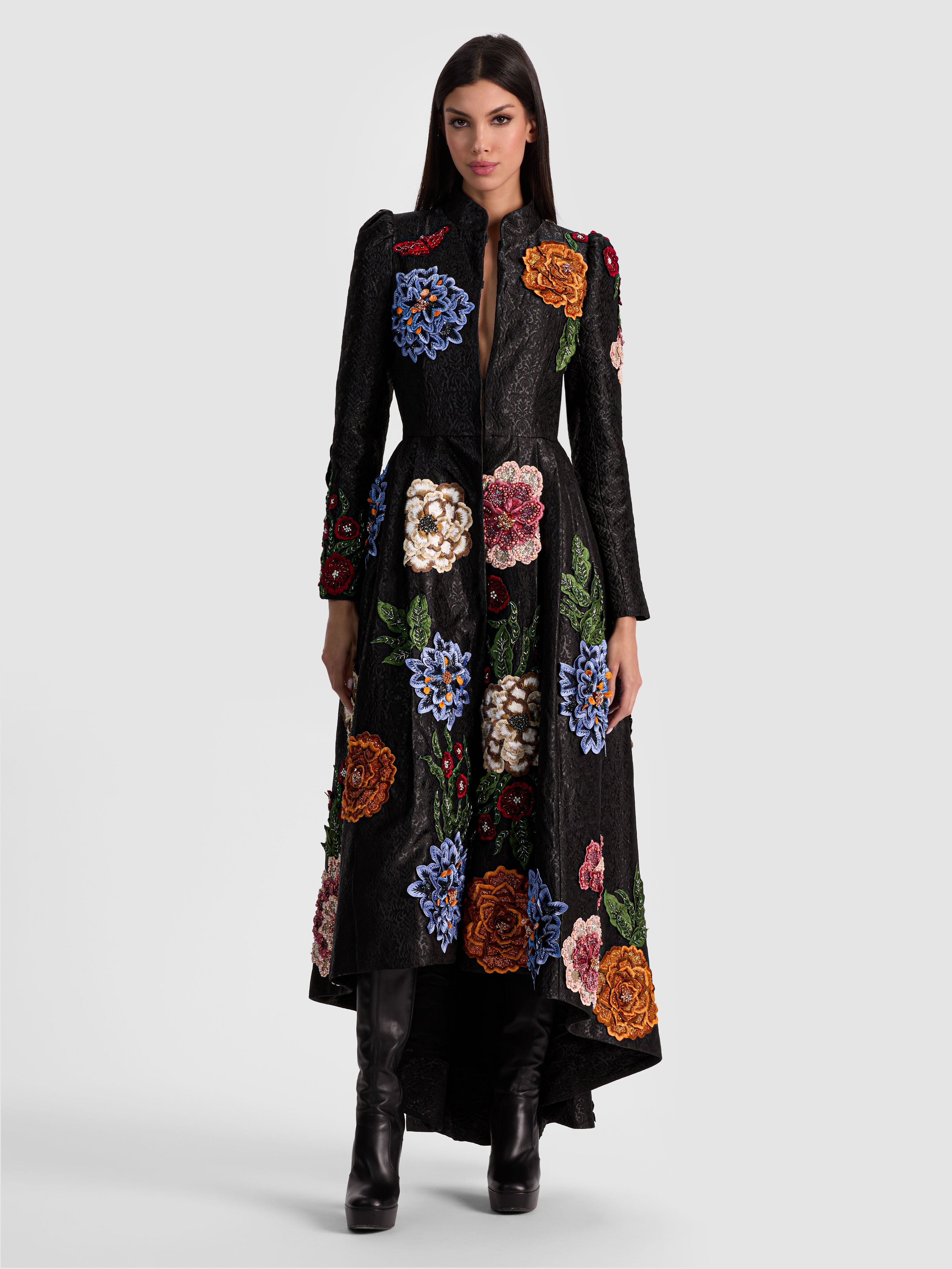 RENATA EMBELLISHED MAXI COAT-BLACK/MULTI-ALICE + OLIVIA