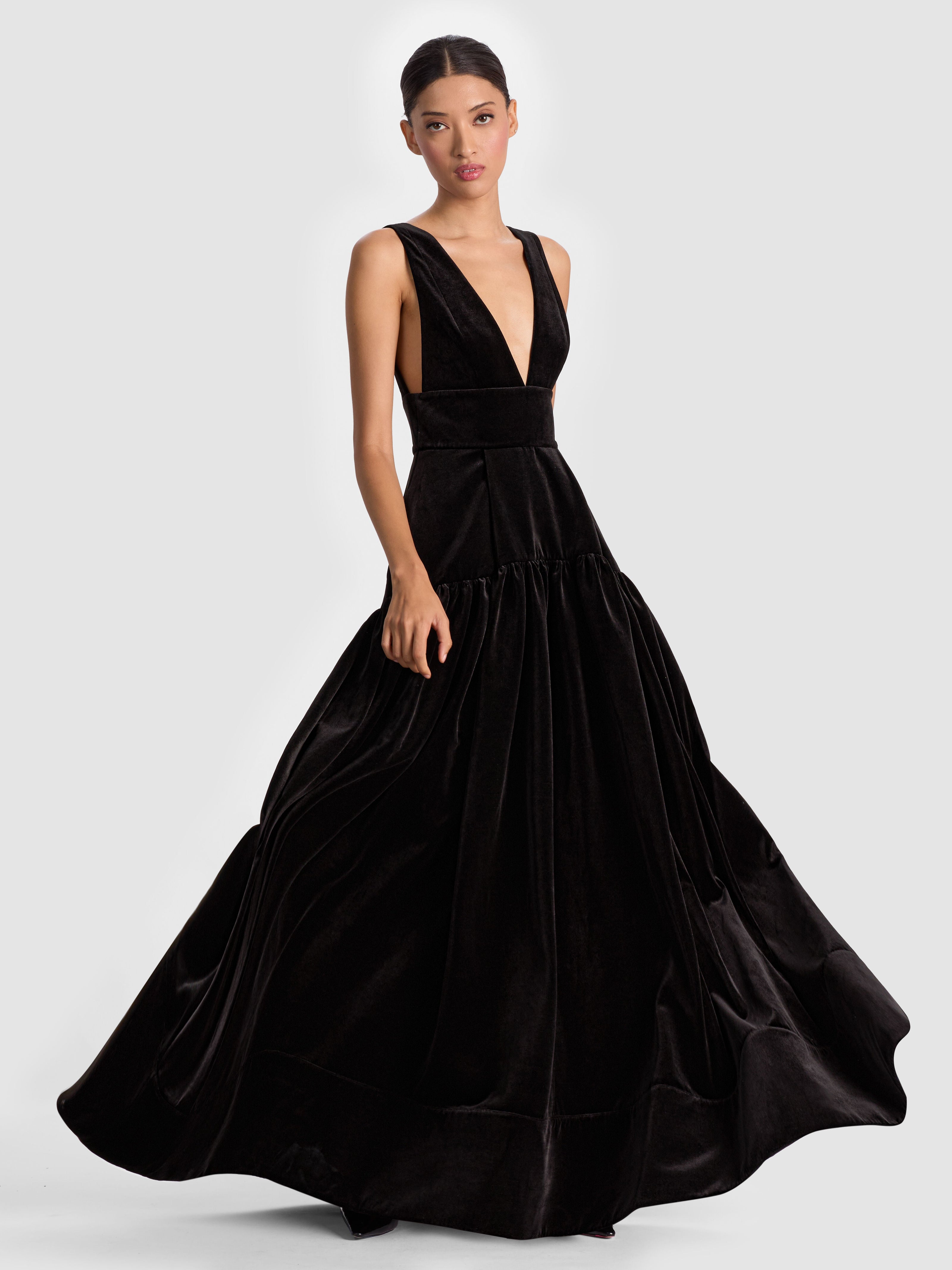 LILA VELVET GOWN-Black-ALICE + OLIVIA