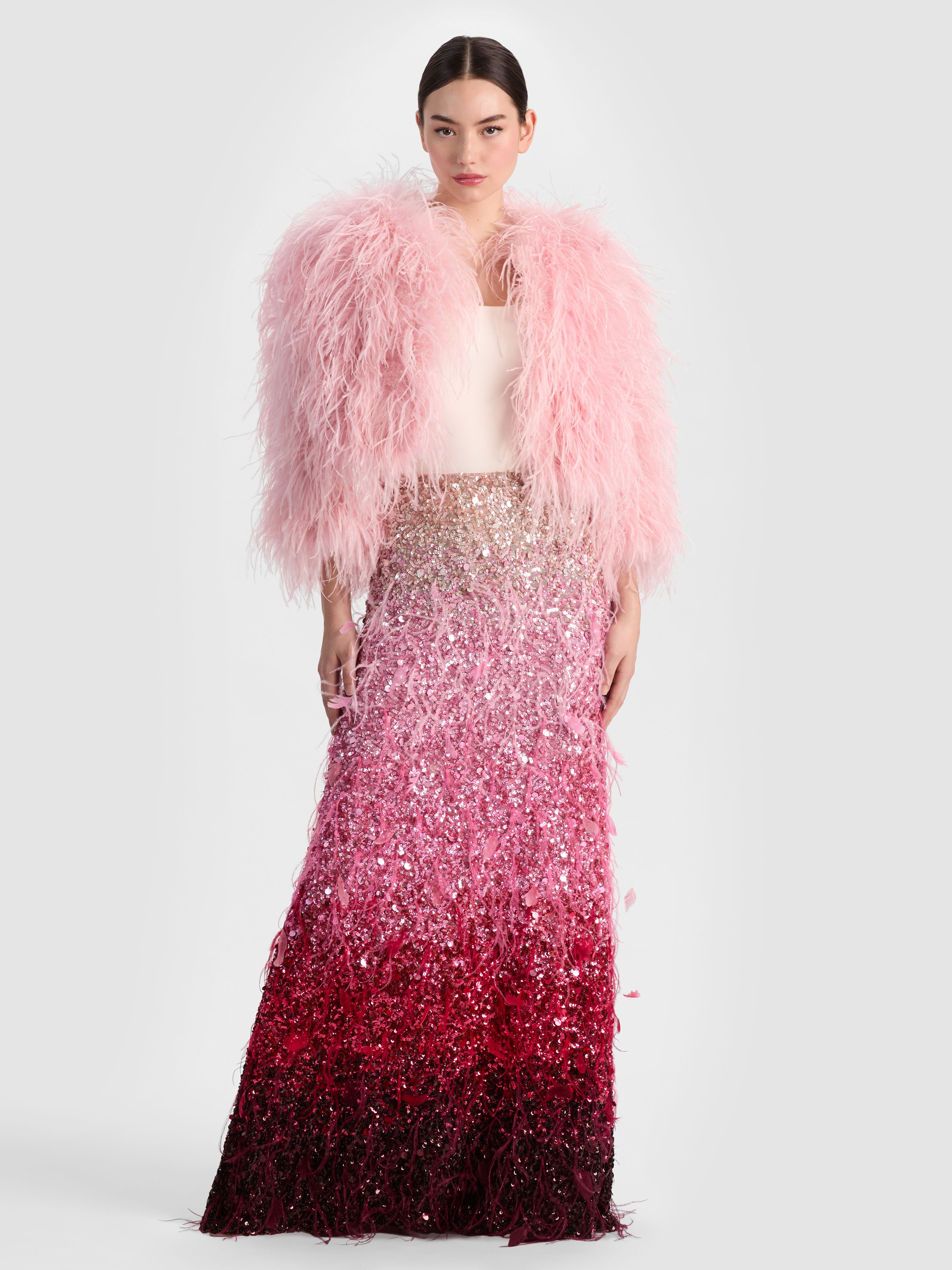 ASHTON FEATHERED SKIRT-ALICE + OLIVIA