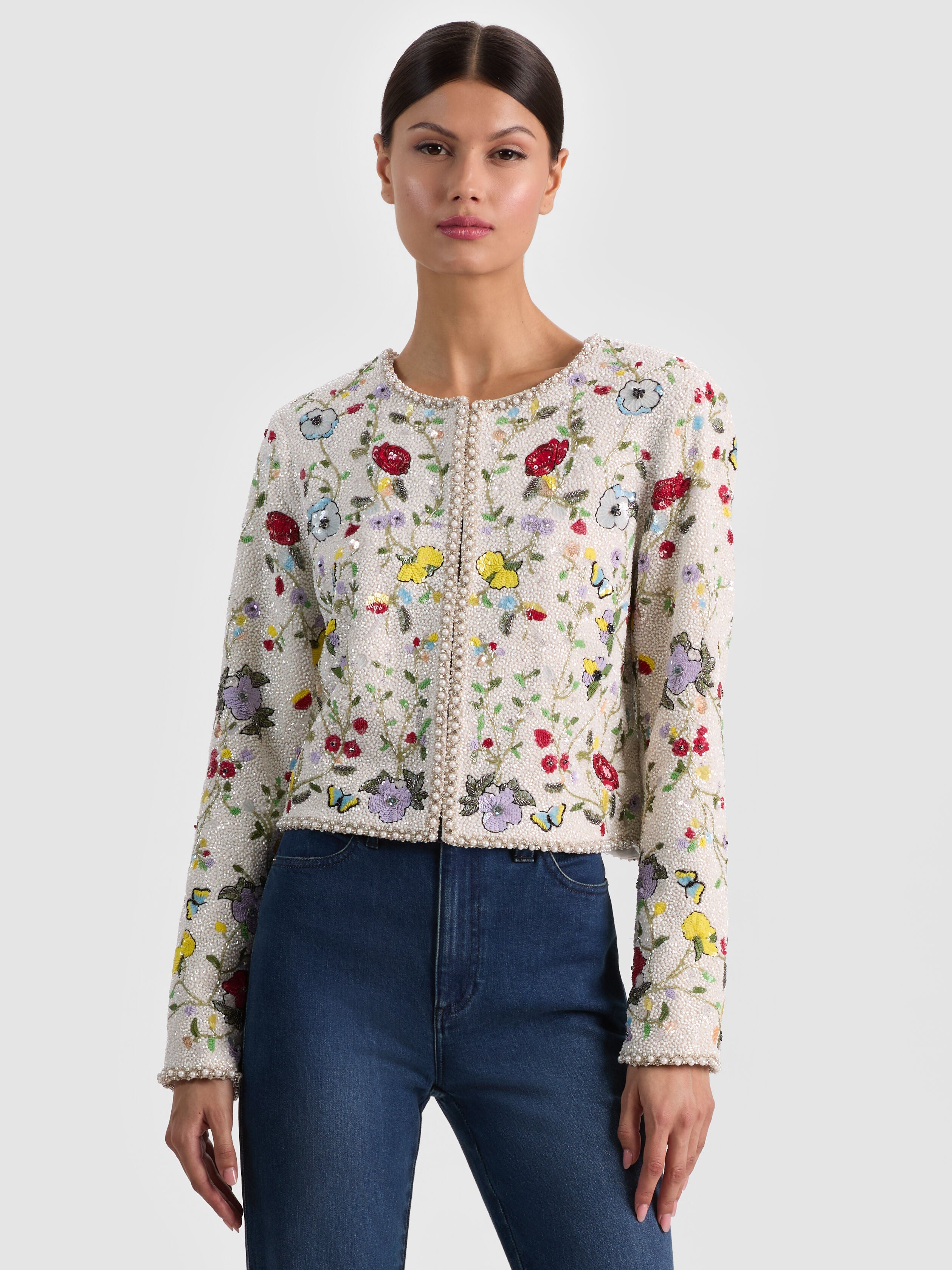 KIDMAN EMBELLISHED JACKET-TWISTING VINES OFF WHITE-ALICE + OLIVIA